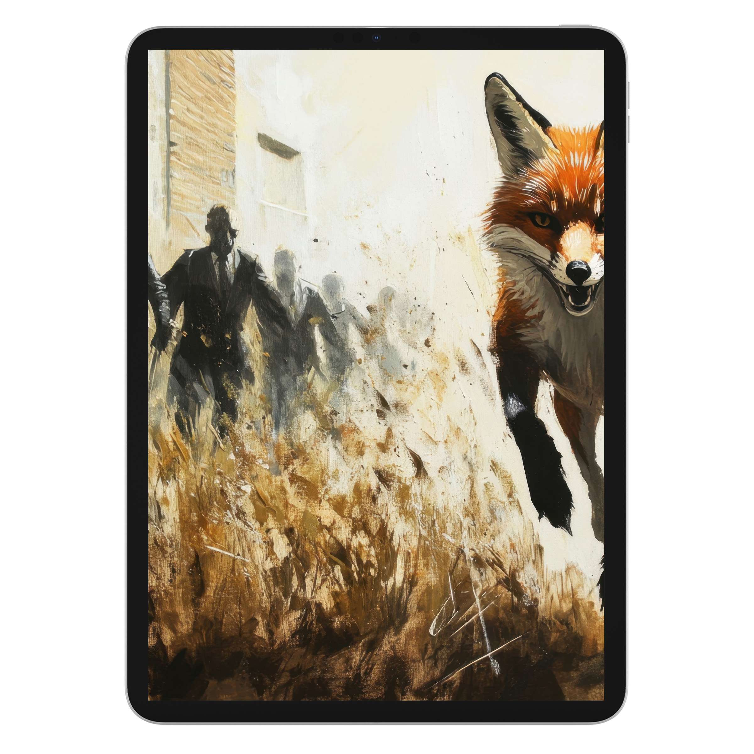 Dynamic street art iPad wallpaper with a vibrant fox and urban backdrop offers an inspiring digital download for tablet backgrounds