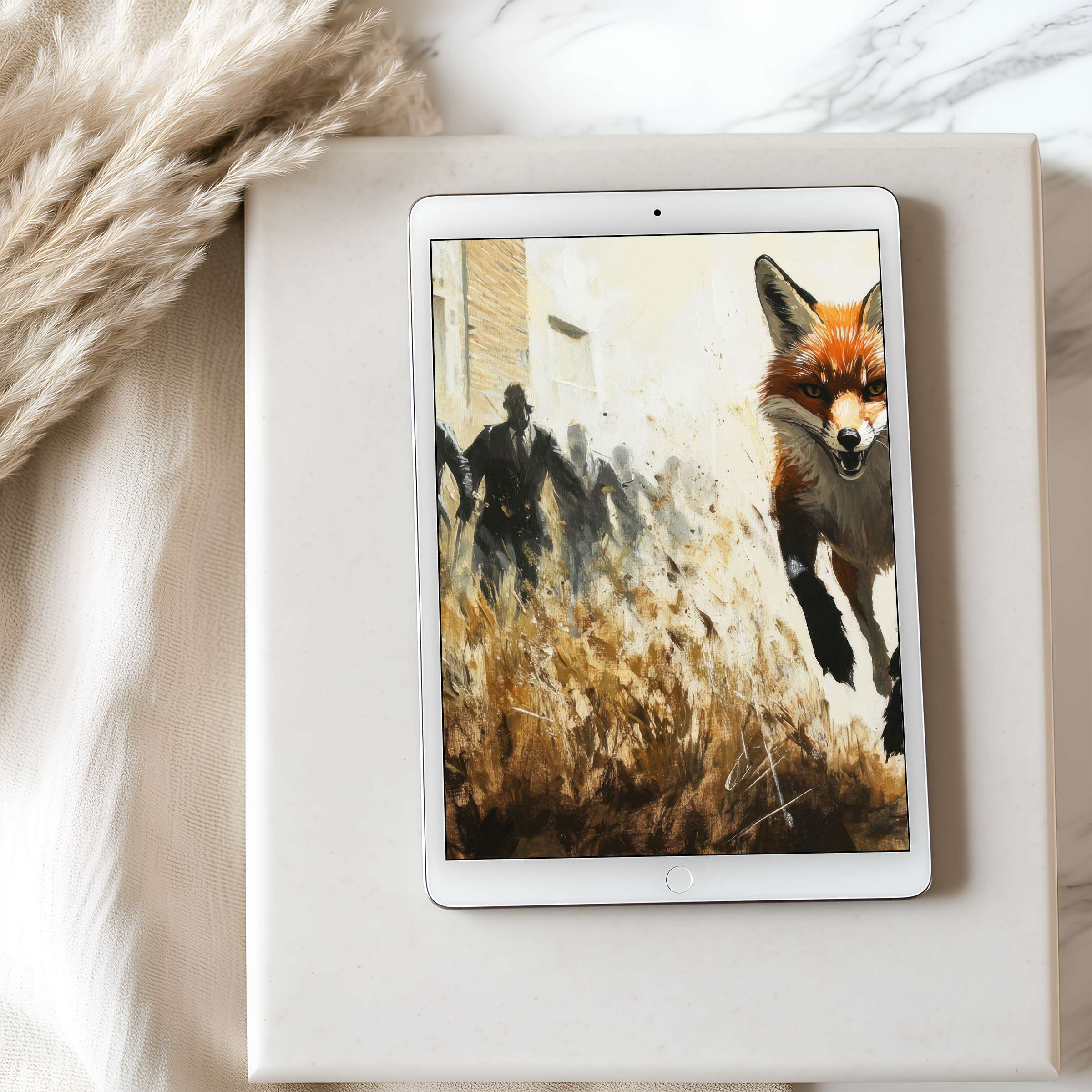 Evoke tranquility with this dynamic fox motif tablet wallpaper, a high-resolution digital download for iPad and Android devices