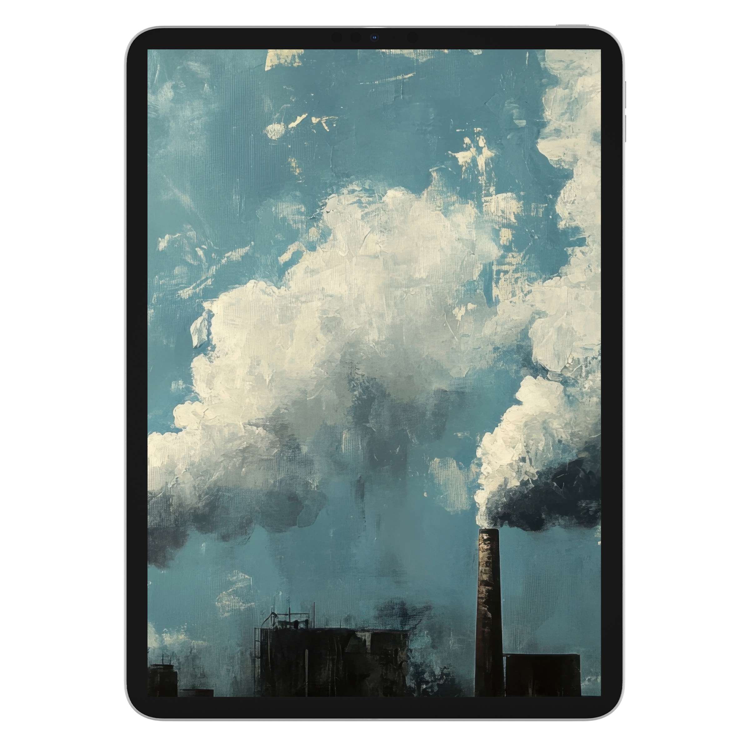 Dreamy sky and clouds in street art iPad wallpaper evoke serenity on your tablet background digital download for Android supporters