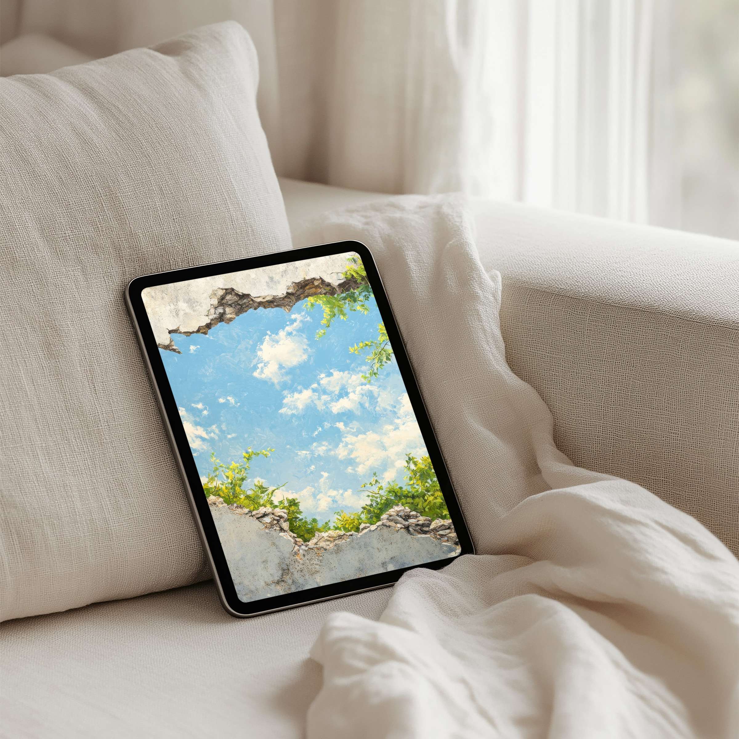 Elegant sky view digital art for iPad background inspires calm and mindfulness available for instant download on any tablet