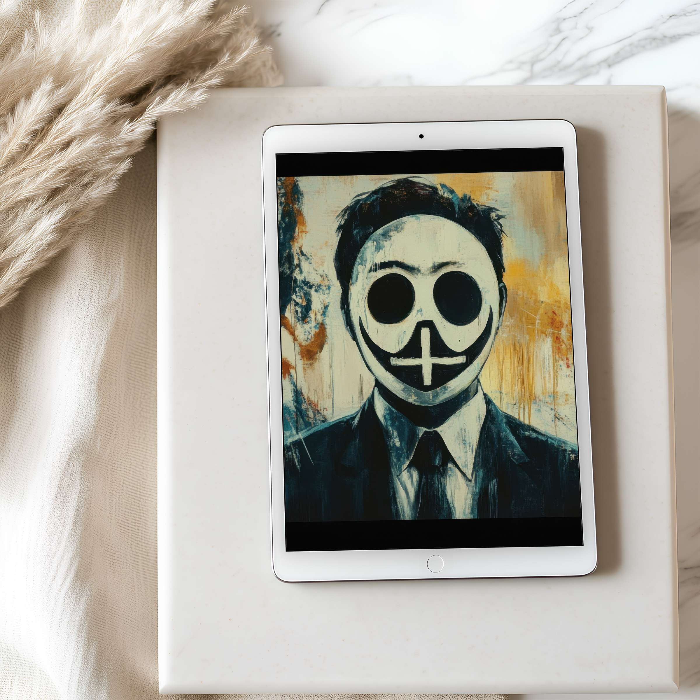 Elegant tablet wallpaper featuring an abstract portrait with muted tones, perfect for high-resolution iPad and Android tablet downloads