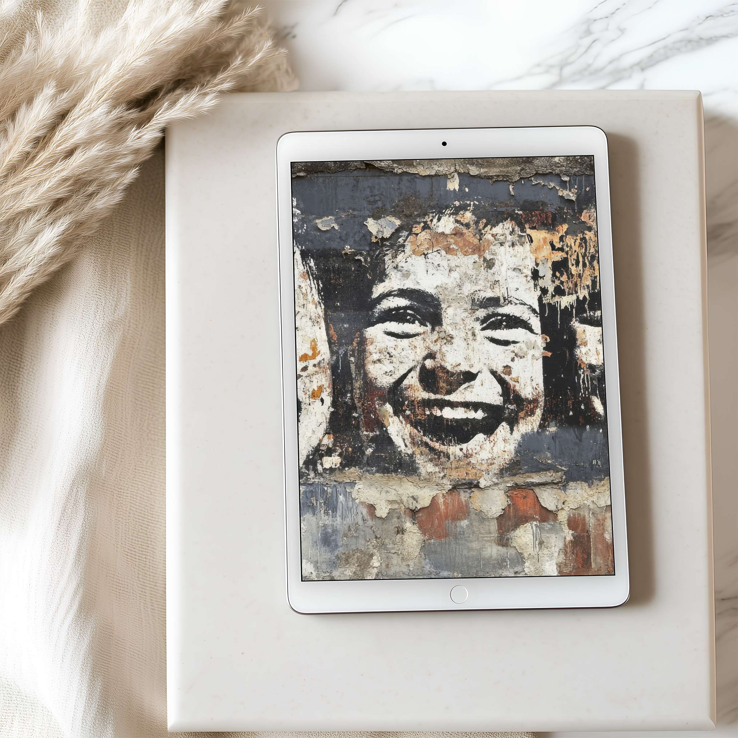 Elegant tablet wallpaper featuring a vintage portrait on iPad, offering a calm aesthetic for high resolution digital download use