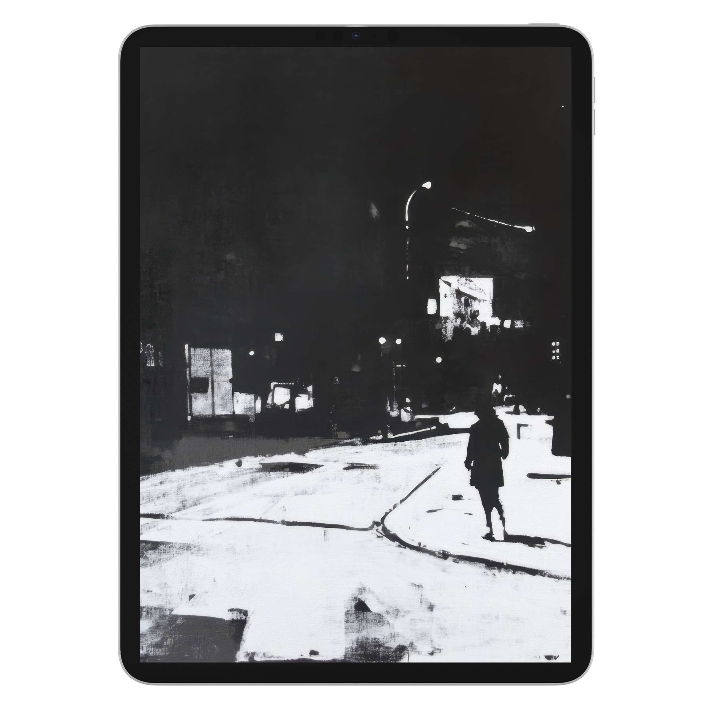 Monochrome street art iPad wallpaper for your tablet background offers a calming digital download, perfect for urban art enthusiasts