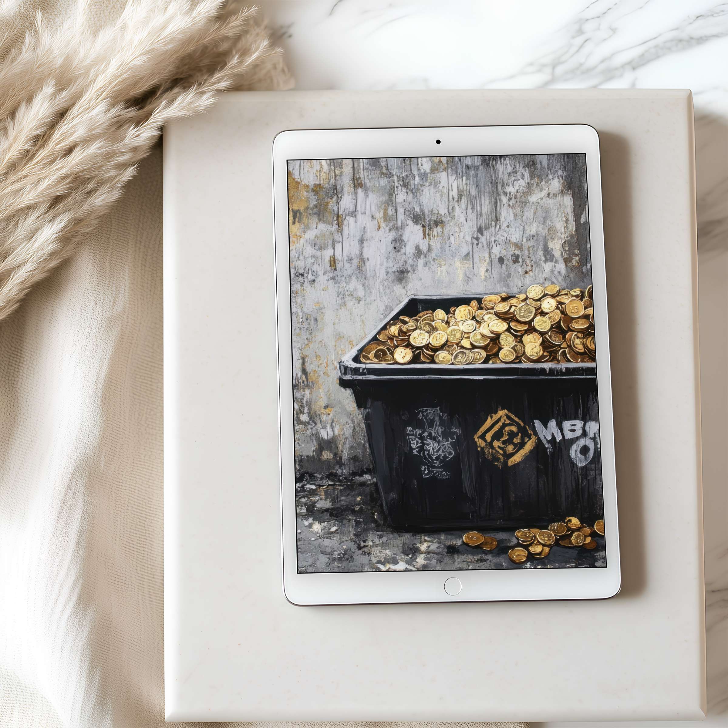 Elegant tablet wallpaper featuring a curated urban motif with gold tones on high resolution, ideal for calming digital download