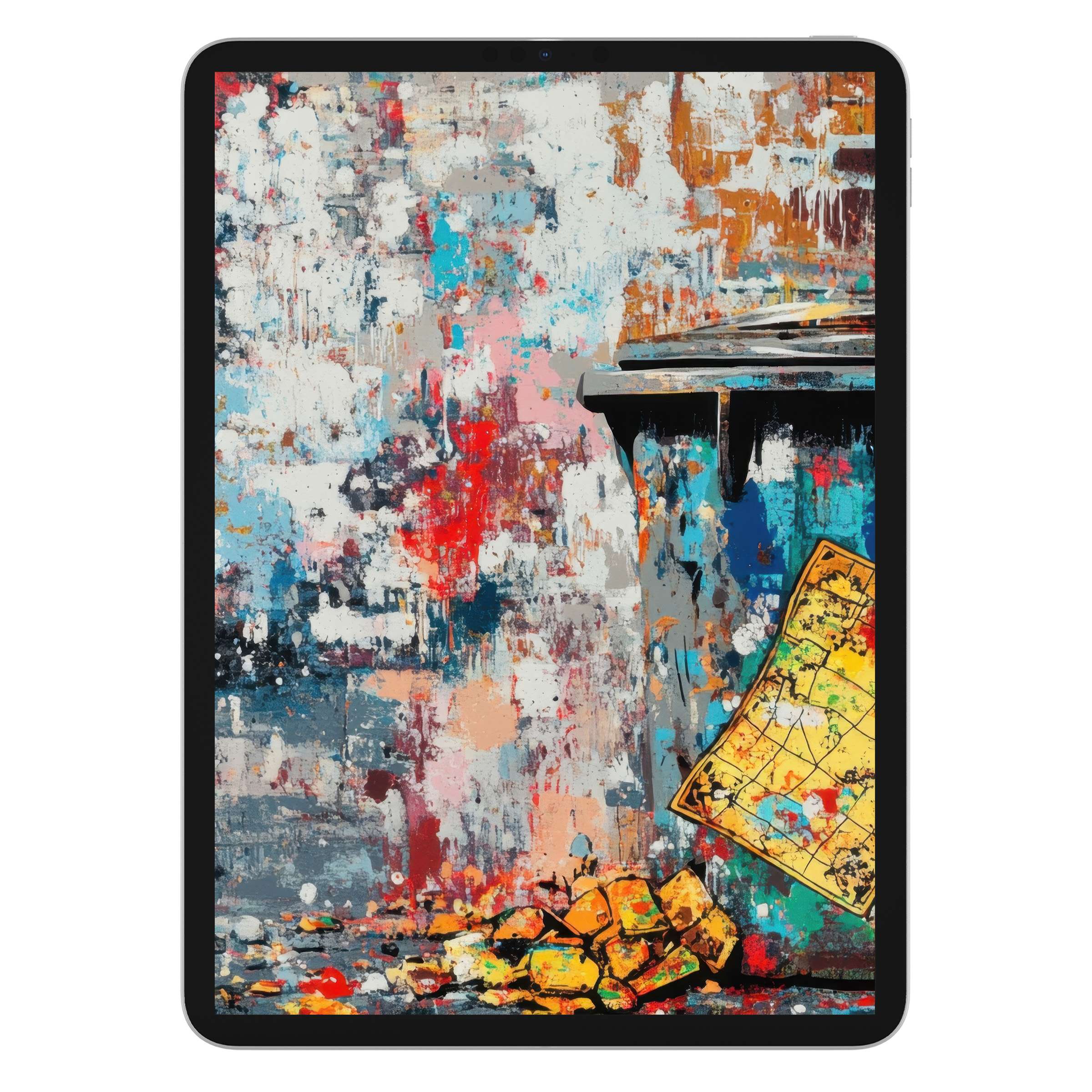 Vivid street art iPad wallpaper digital download with abstract textures and colors evokes creativity, ideal tablet background choice