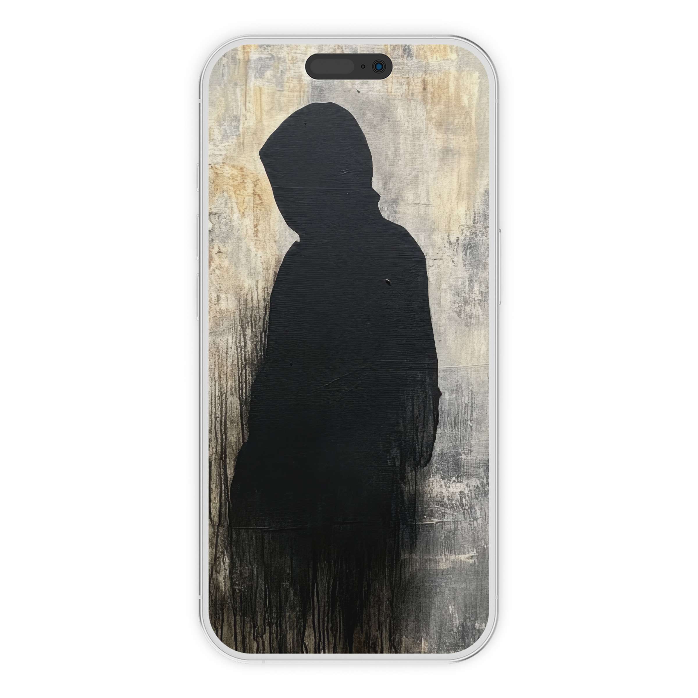 Street art iPhone wallpaper digital download features a silhouette on a textured background, offering an elegant, calming phone aesthetic