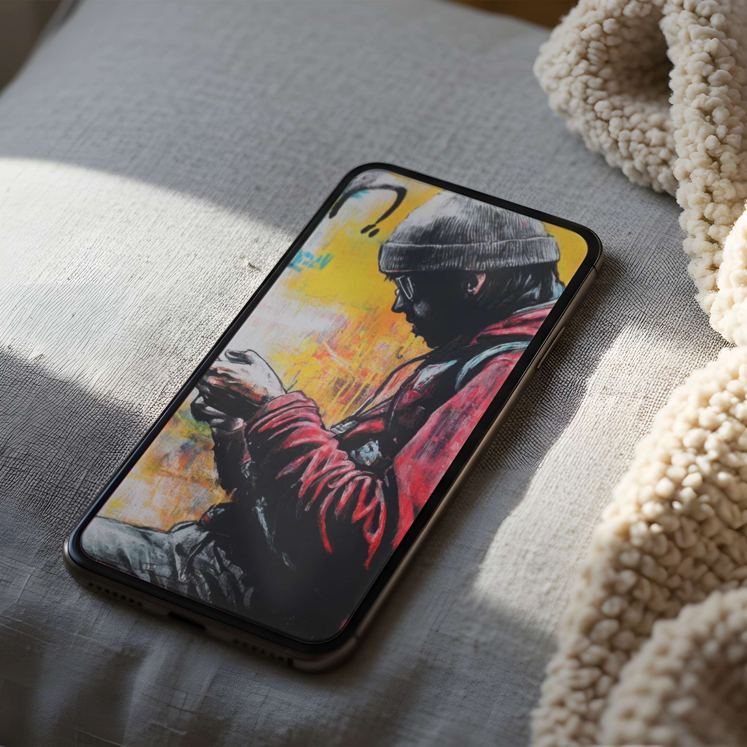 Elegant phone wallpaper featuring vibrant street art motif, perfect for high-resolution iPhone and Android, offering calm and artistic appeal