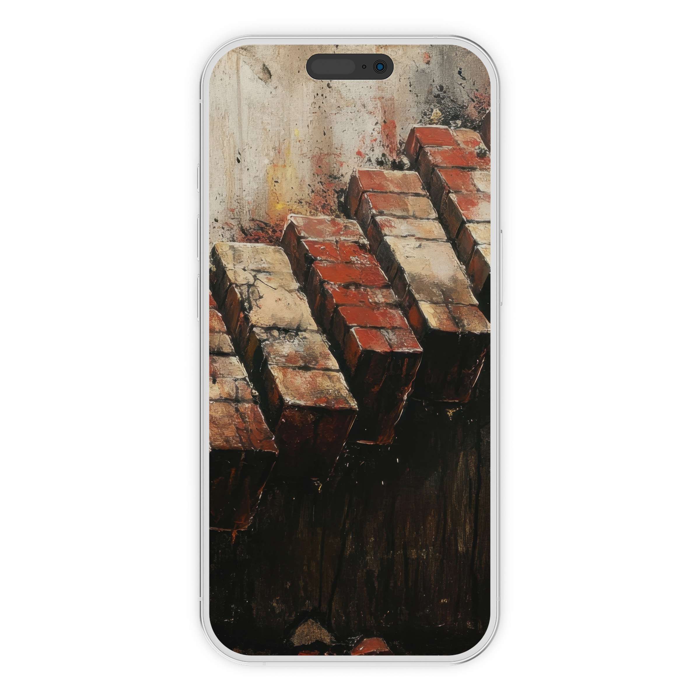 Street art iPhone wallpaper featuring textured red and beige bricks offers a calm, artistic phone background for digital download users