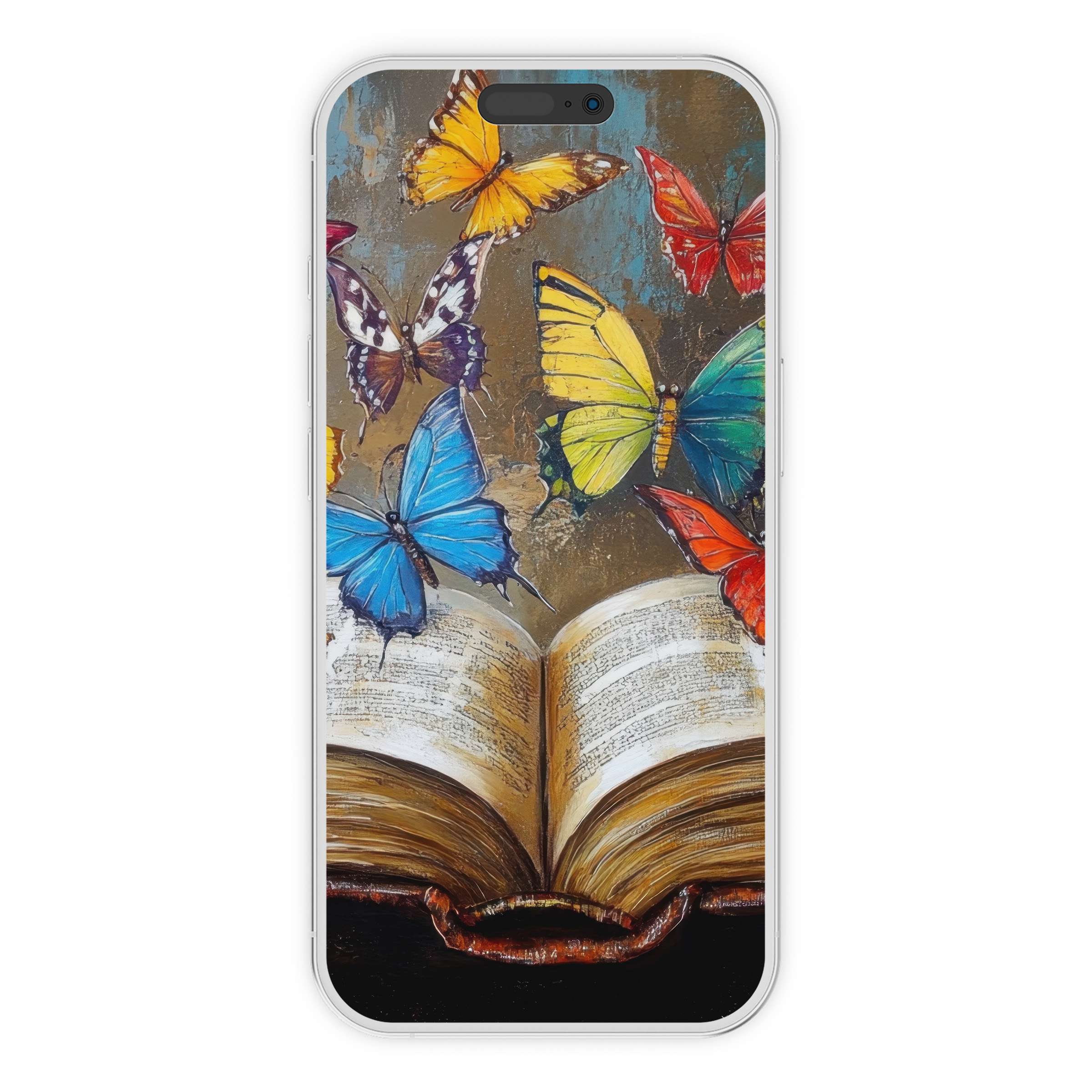 Vibrant street art iPhone wallpaper with vivid butterflies emerging from a book offers a serene digital download for phone background