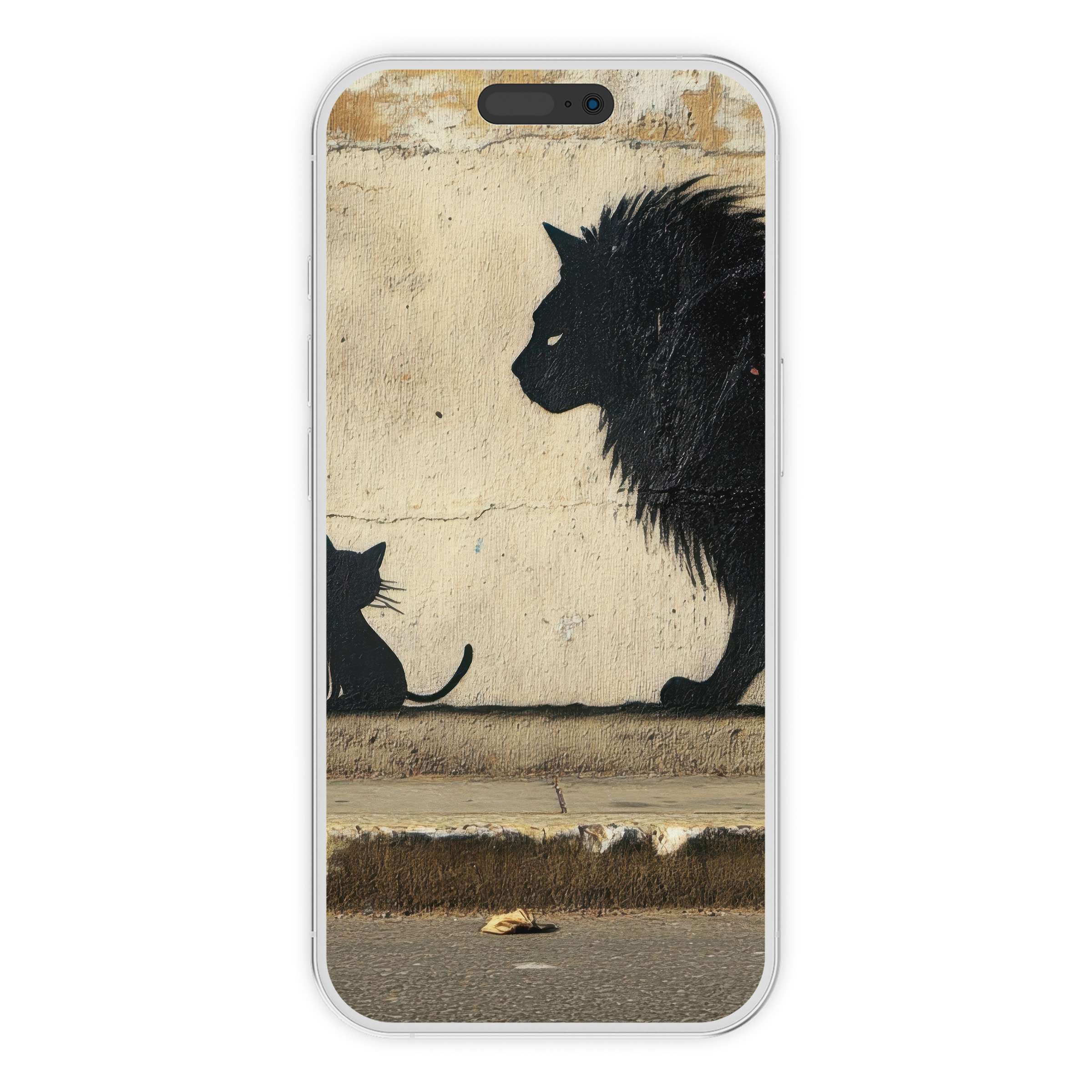 Street art iPhone wallpaper with bold silhouettes of a cat and lion brings urban calm to any phone background digital download
