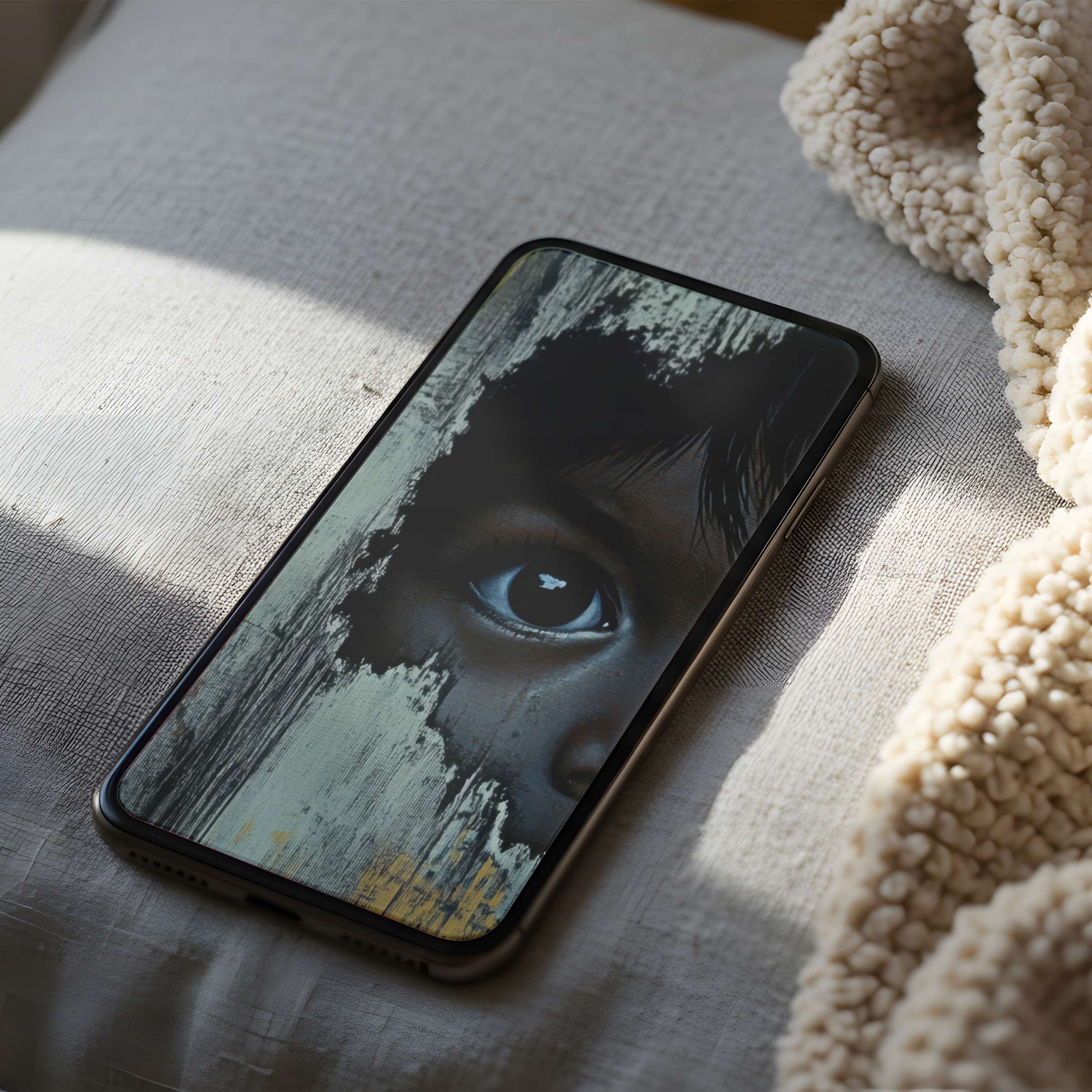 Curated phone wallpaper featuring a serene, abstract eye design in soft neutral tones offering high resolution for iPhone and Android phones