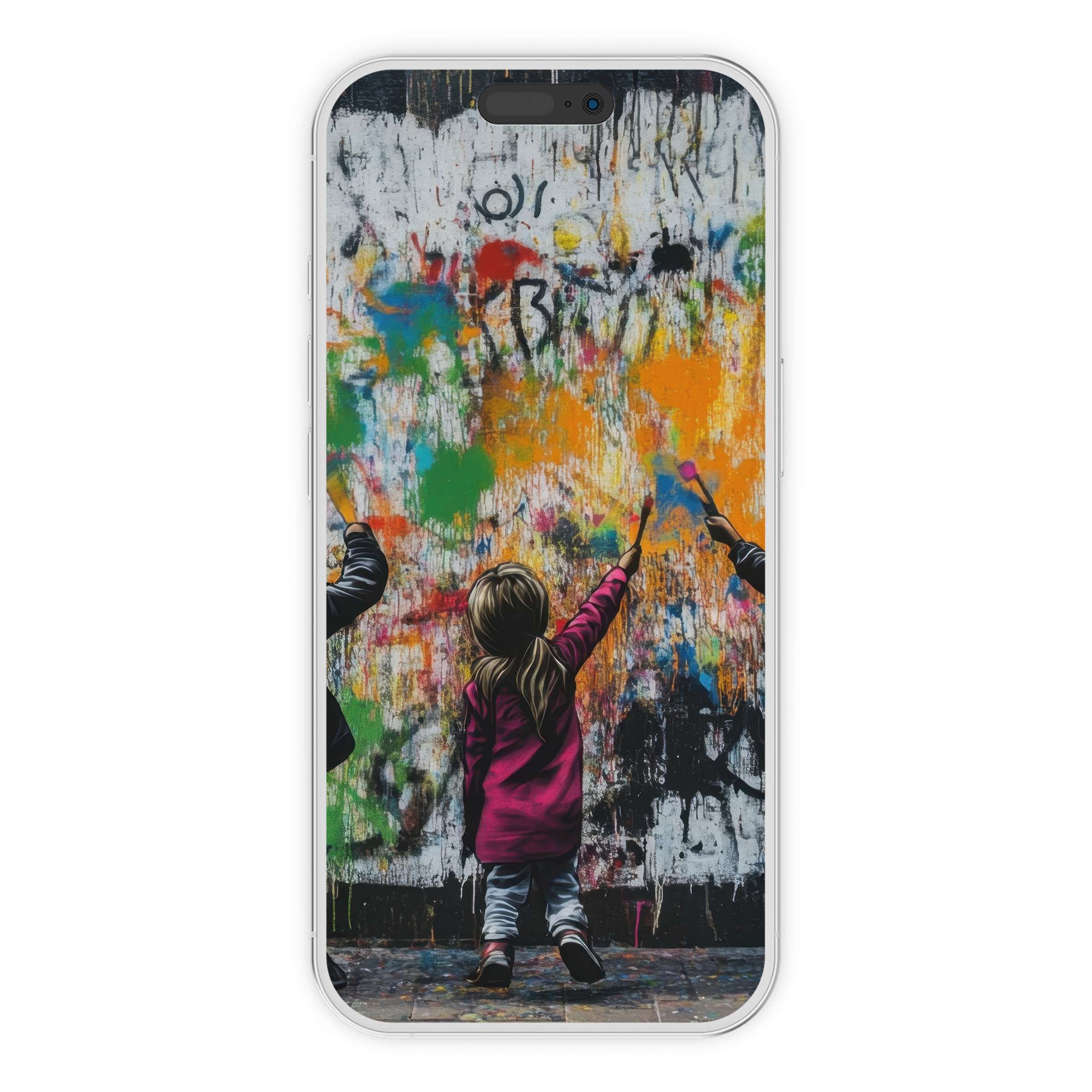Street art iPhone wallpaper with vibrant splashes creates an inspiring phone background digital download for artistic expression benefits