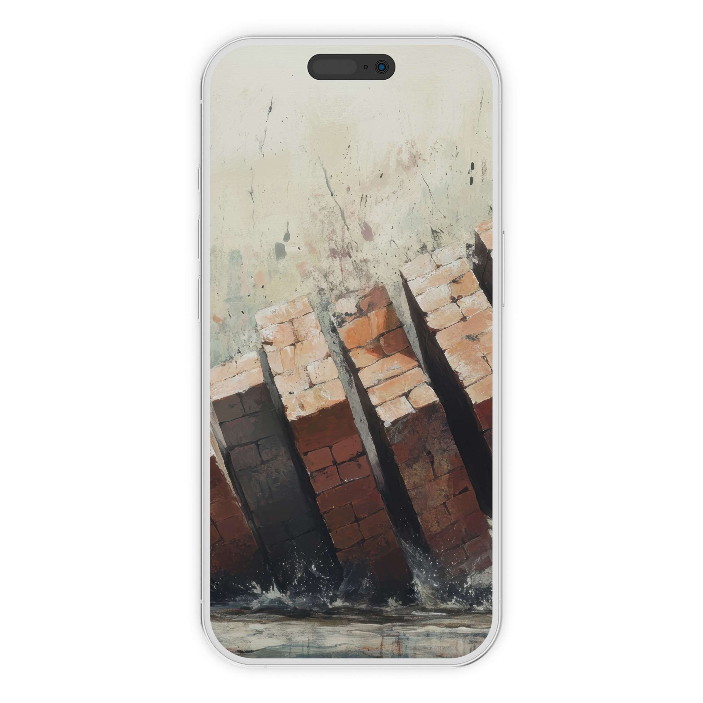 Street art iPhone wallpaper with textured bricks in earth tones, offering a zen digital download background for phones