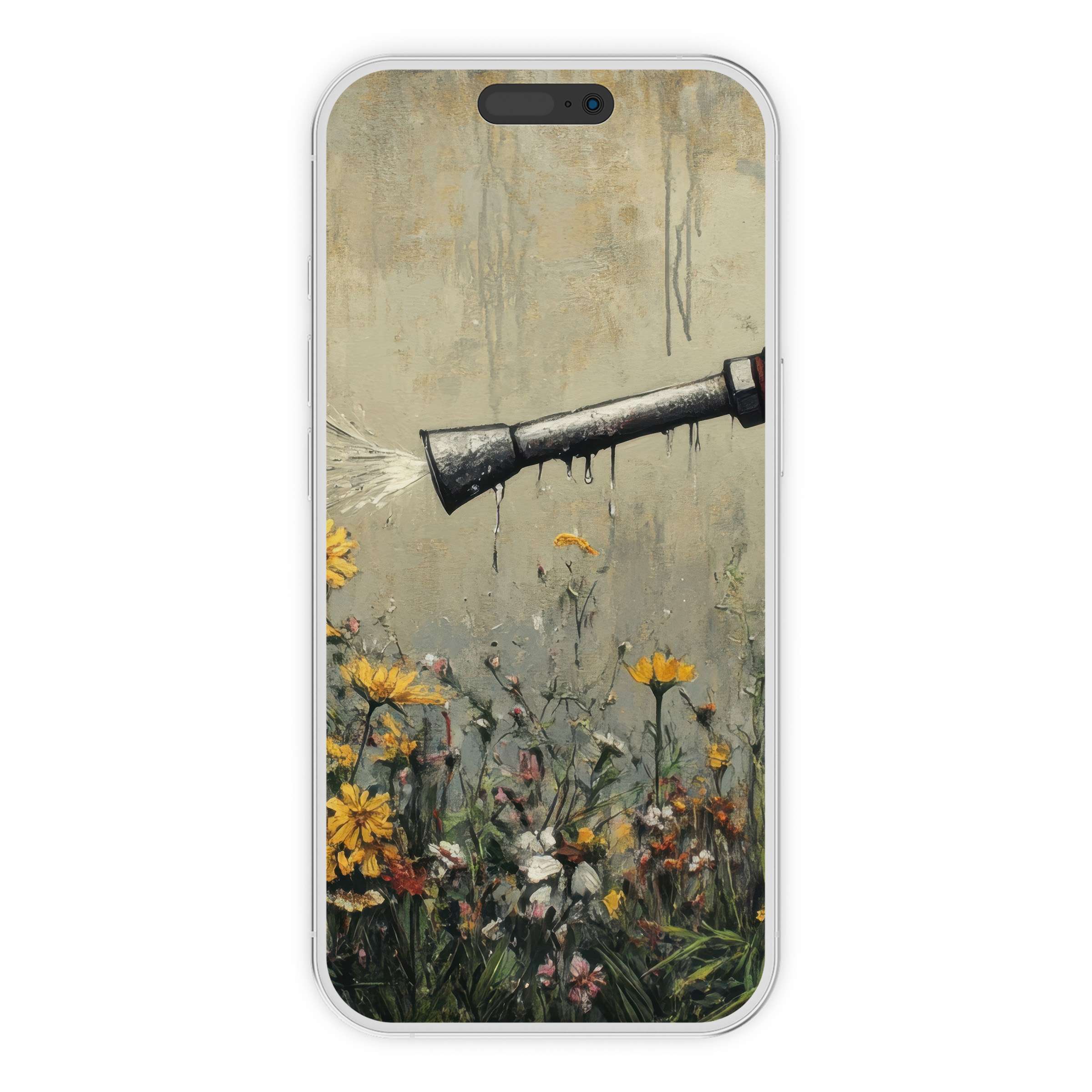 Elegant street art iPhone wallpaper with a tranquil floral mural, perfect phone background digital download for iPhone and Android devices