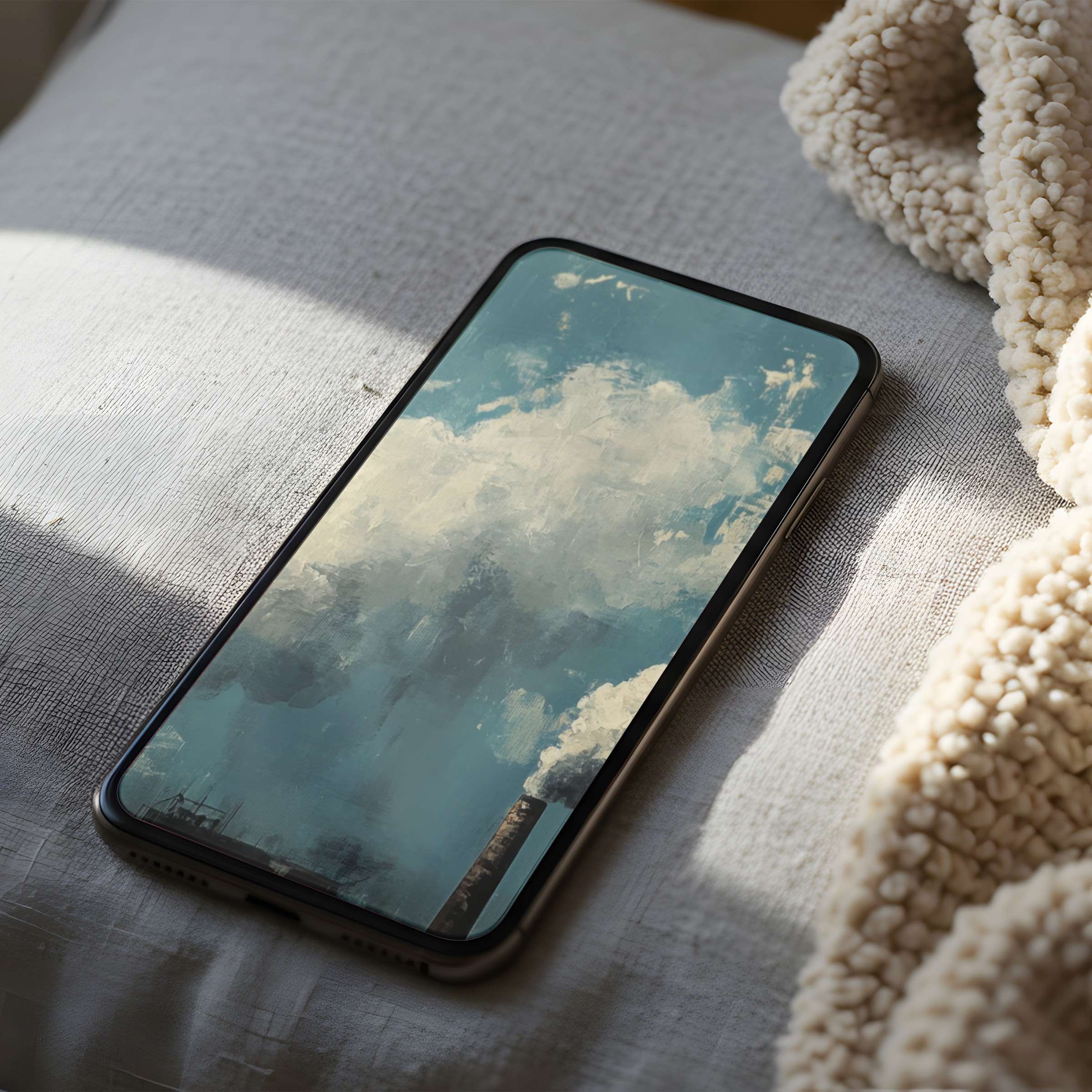 Elegant phone wallpaper featuring abstract clouds in soothing blues and whites perfect for high resolution iPhone and android download