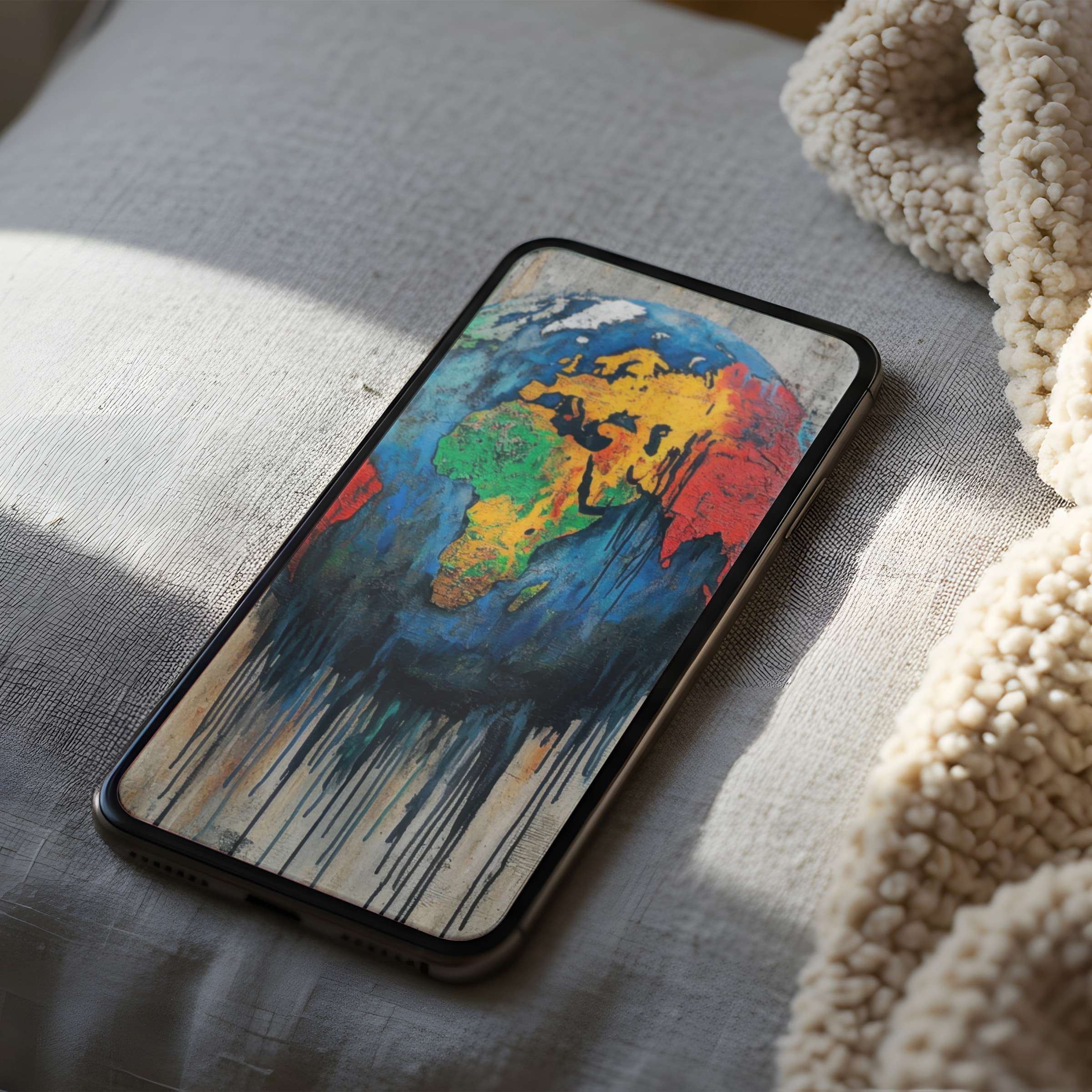 Colorful world map phone wallpaper on high resolution display blends artistic elegance with natural tranquility, ideal for iPhone and Android download