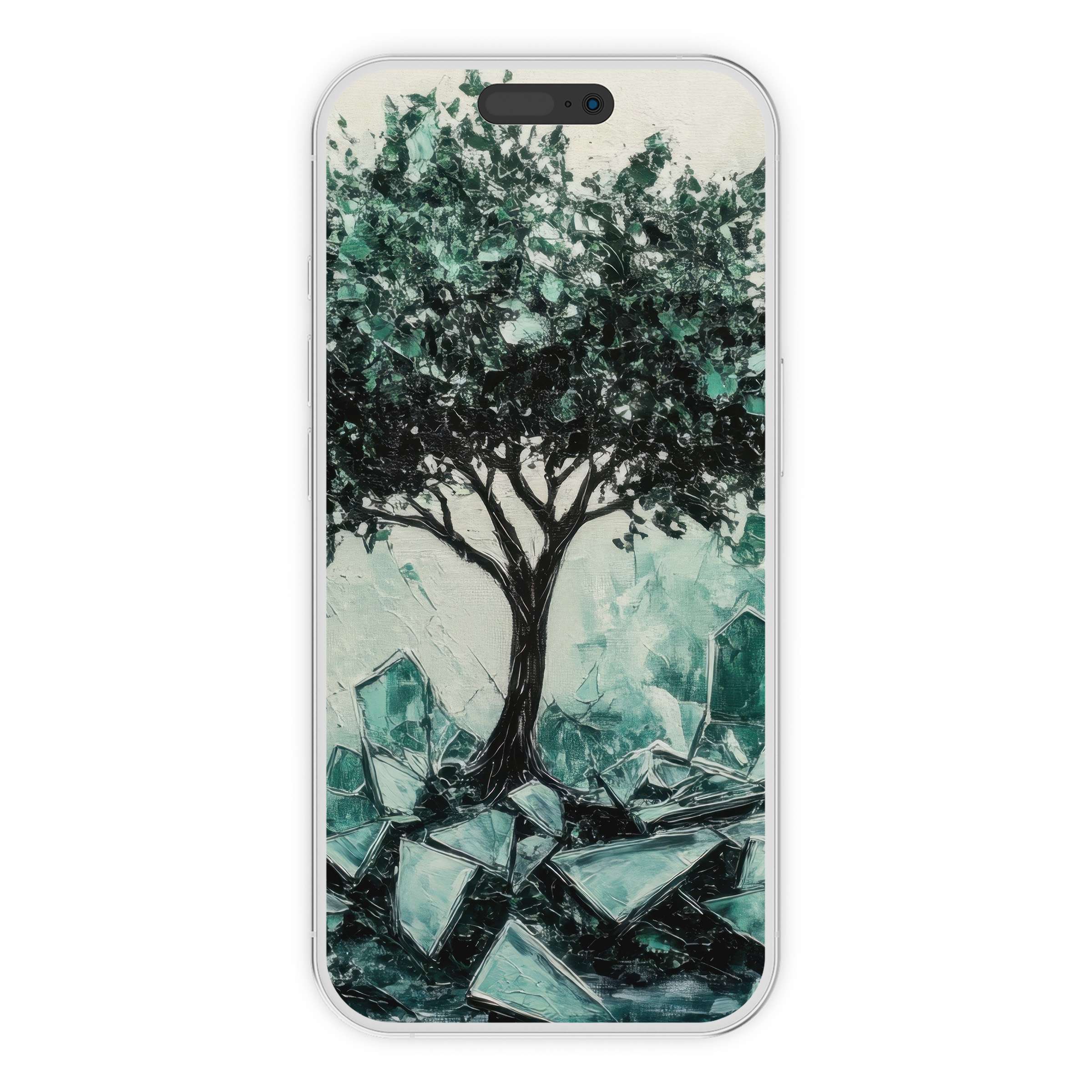 Elegant street art iPhone wallpaper featuring a textured tree, perfect digital download for serene phone backgrounds on all devices