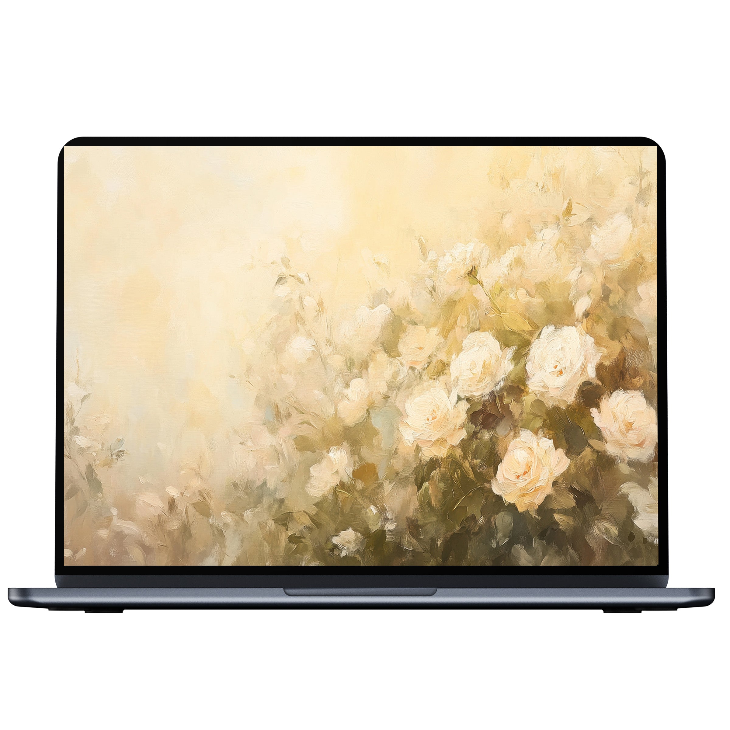 Elegant summer desktop wallpaper digital download featuring soft pastel floral art for PC and laptop creating a calming vibe