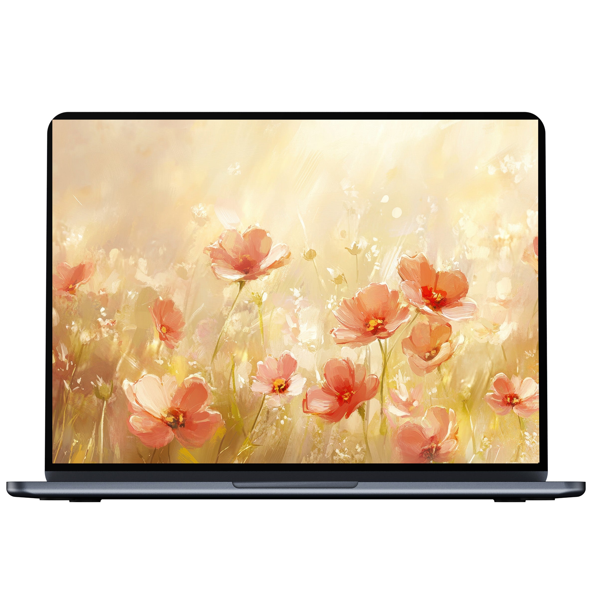Summer desktop wallpaper with soft pastel flowers evokes calm elegance and fits PC or laptop perfectly in digital download format