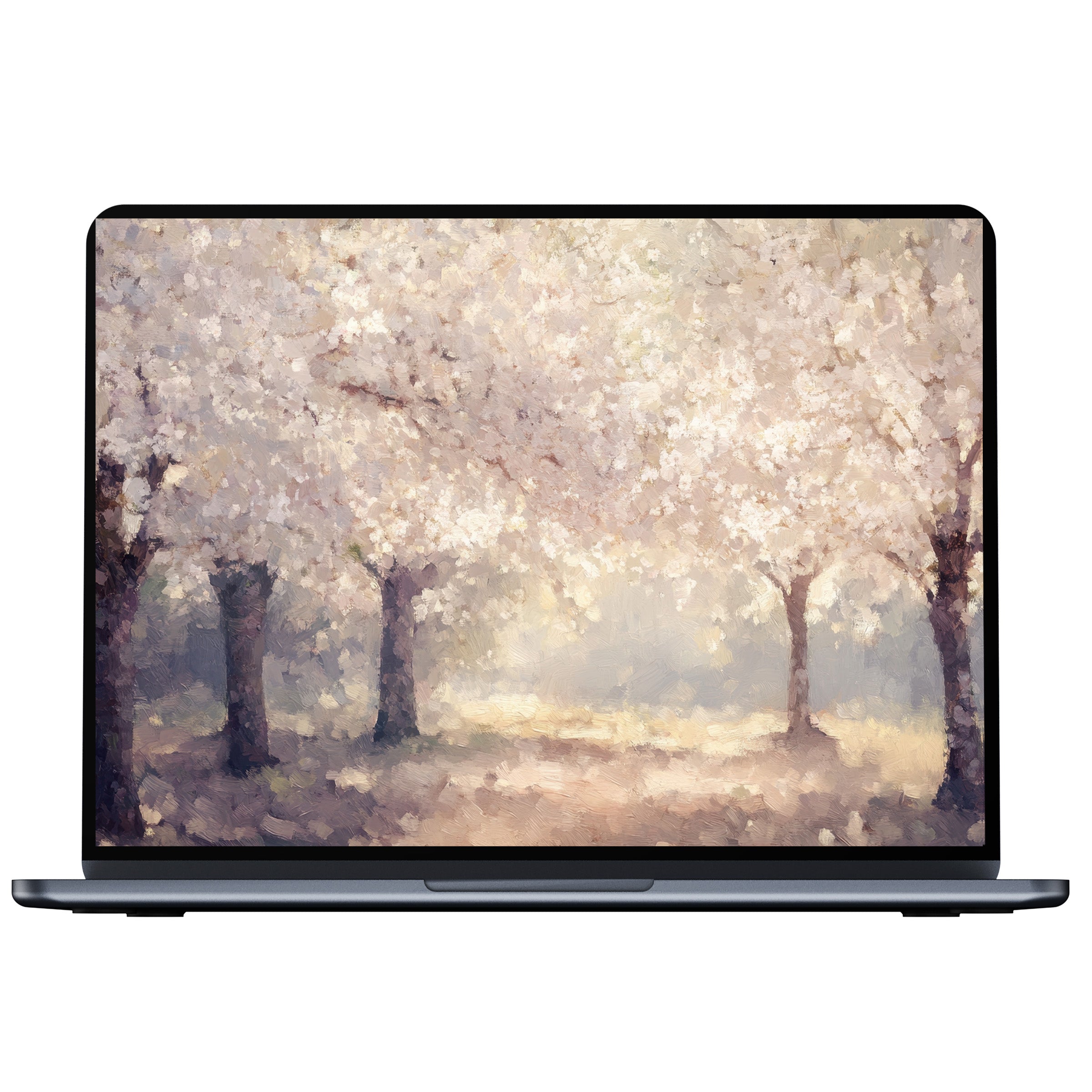 Elegant summer desktop wallpaper featuring tranquil cherry blossoms in pastel hues, available as a digital download for PC and Laptop