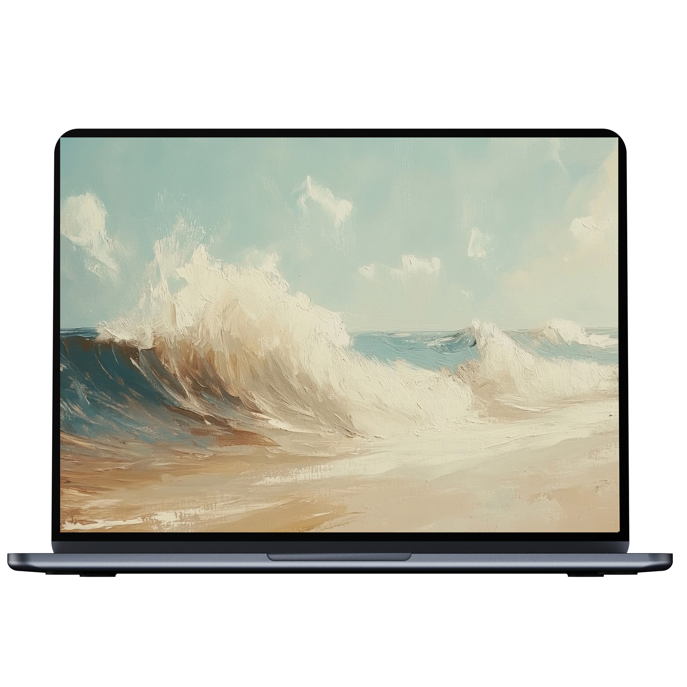Summer desktop wallpaper featuring serene ocean waves in soft pastels for elegant digital download fits PC or laptop screens
