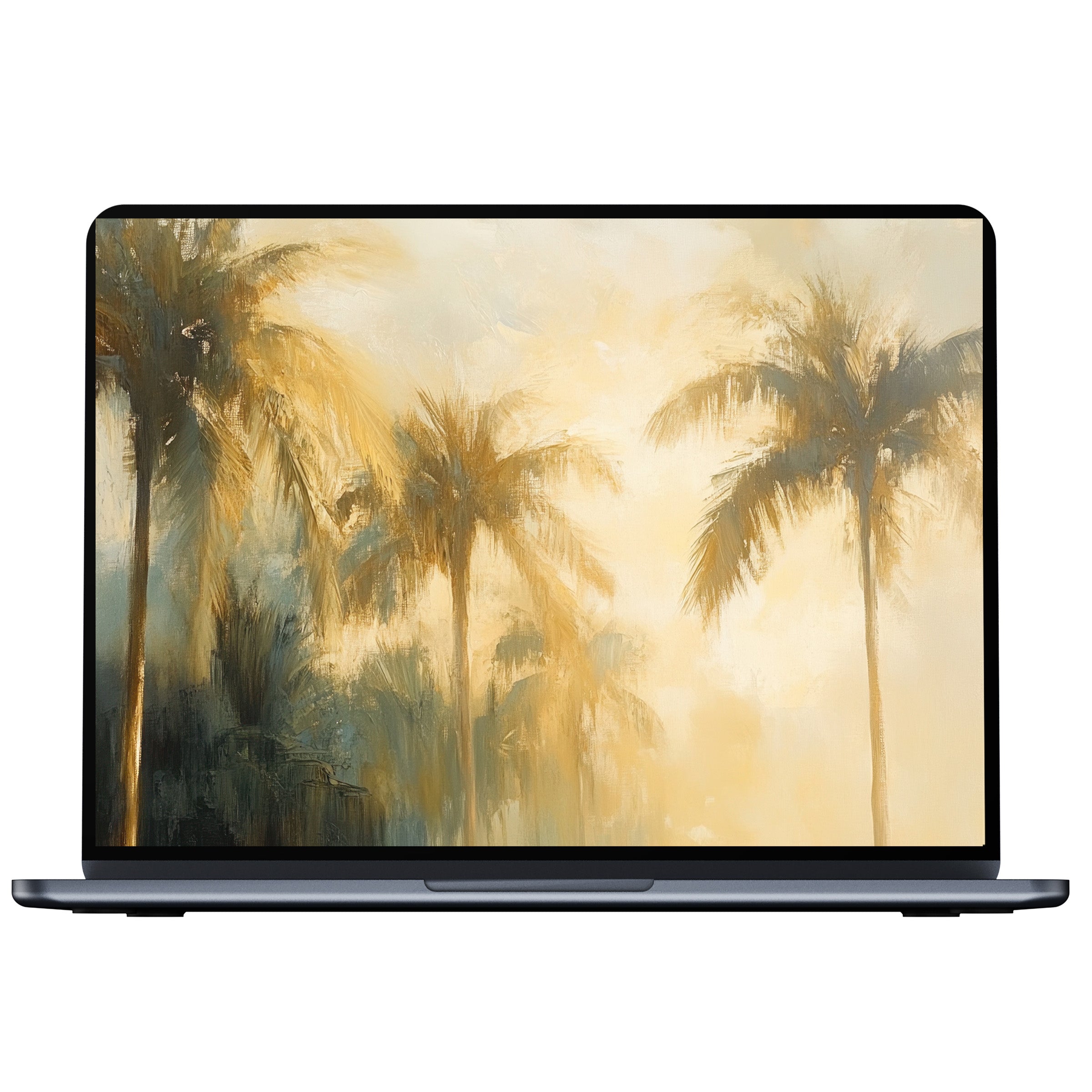 Elegant summer desktop wallpaper featuring dreamy palm trees in golden hues, perfect digital download for PC, Laptop, and Mac inspiration