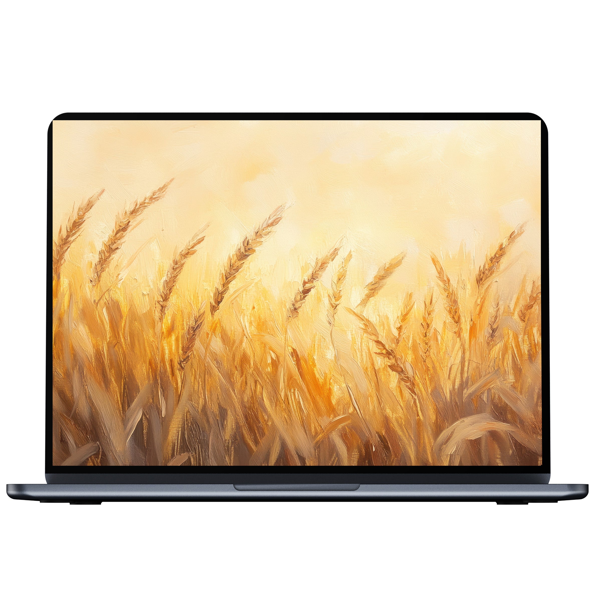 Summer desktop wallpaper with serene golden wheat fields painting evokes calm and elegance for PC and Laptop digital download