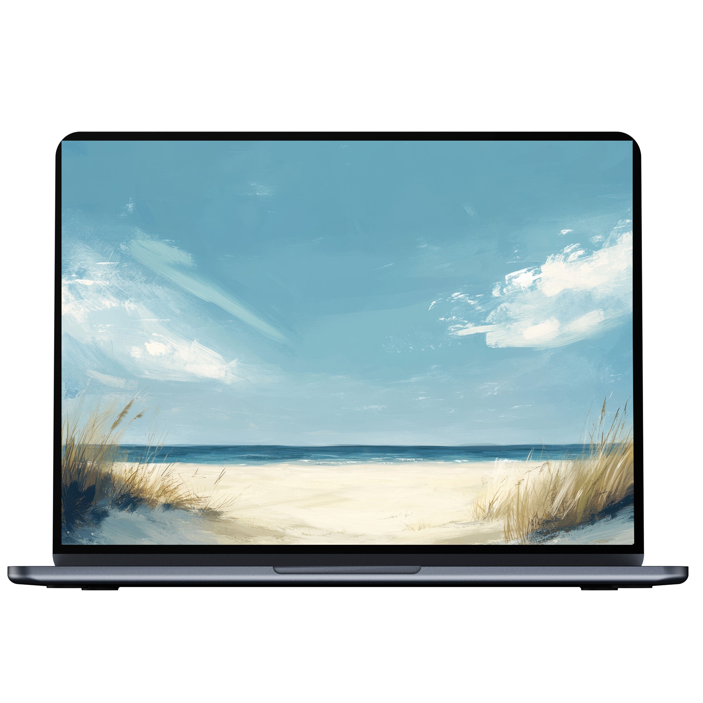 Serene summer desktop wallpaper art digitally downloadable for PC and laptop inspires calm with its elegant beach scenery