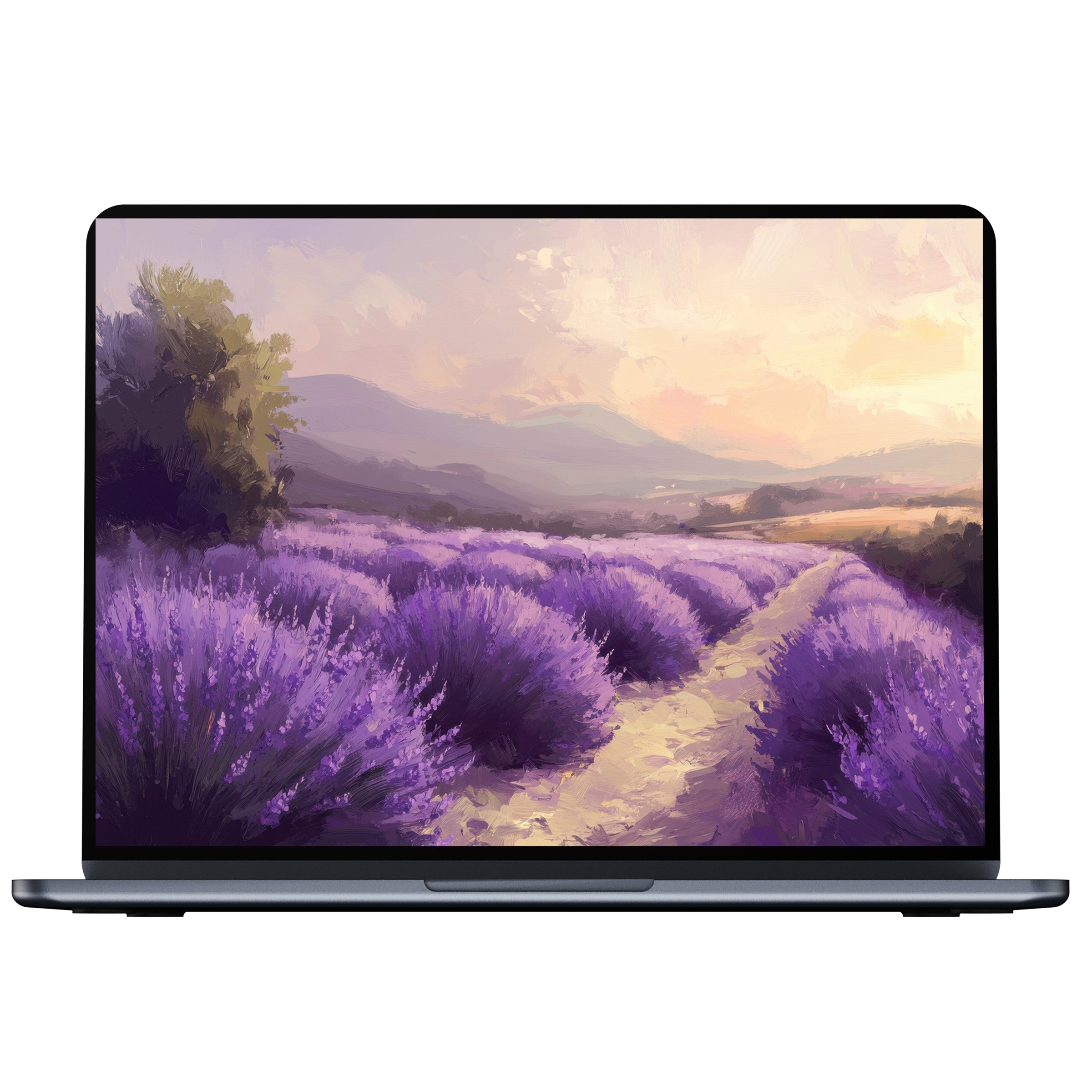 Lavender fields under a dreamy sunset create a tranquil summer desktop wallpaper perfect for PC and laptop digital download