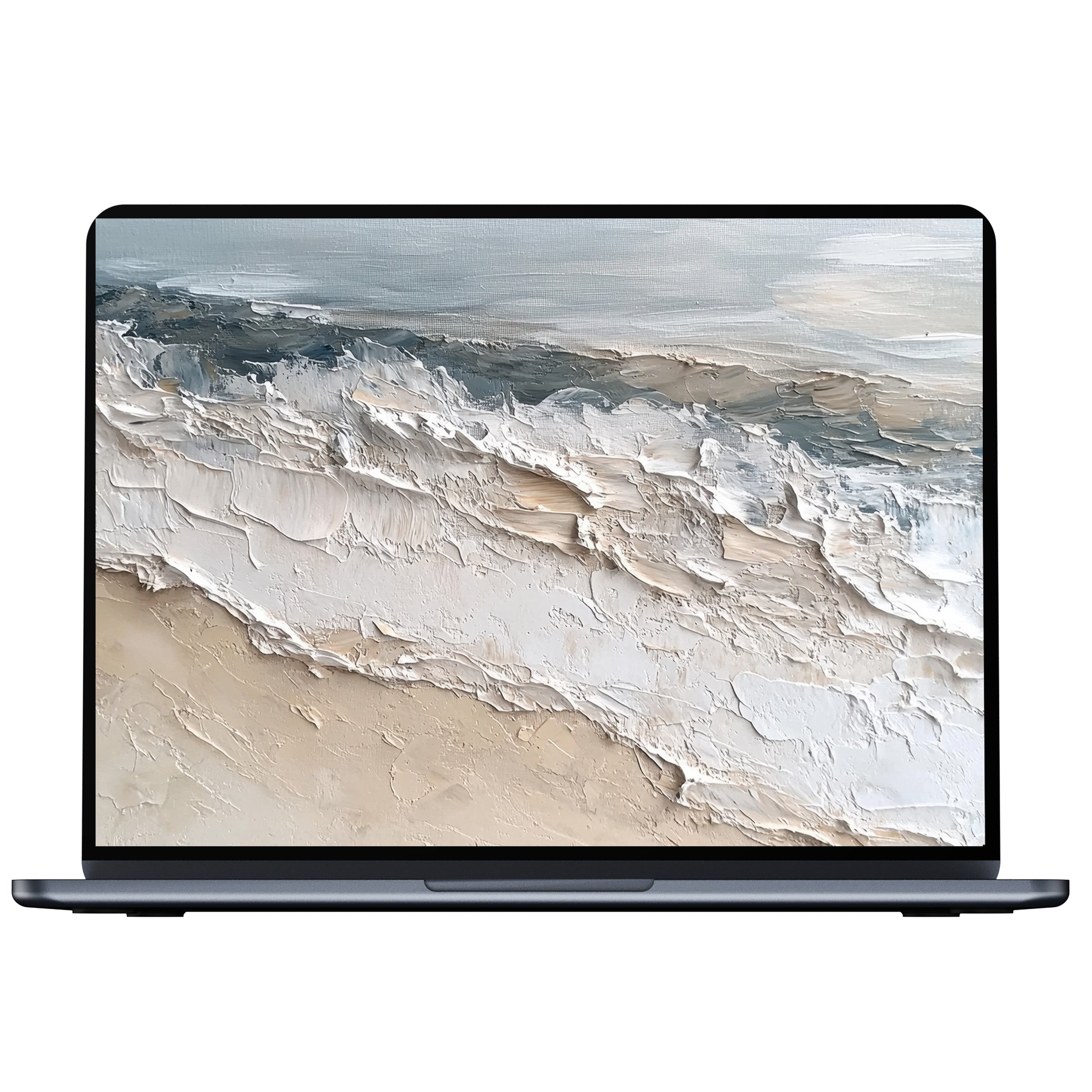 Elegant summer desktop wallpaper featuring calming textured waves in neutral tones, perfect digital download for PC or laptop use