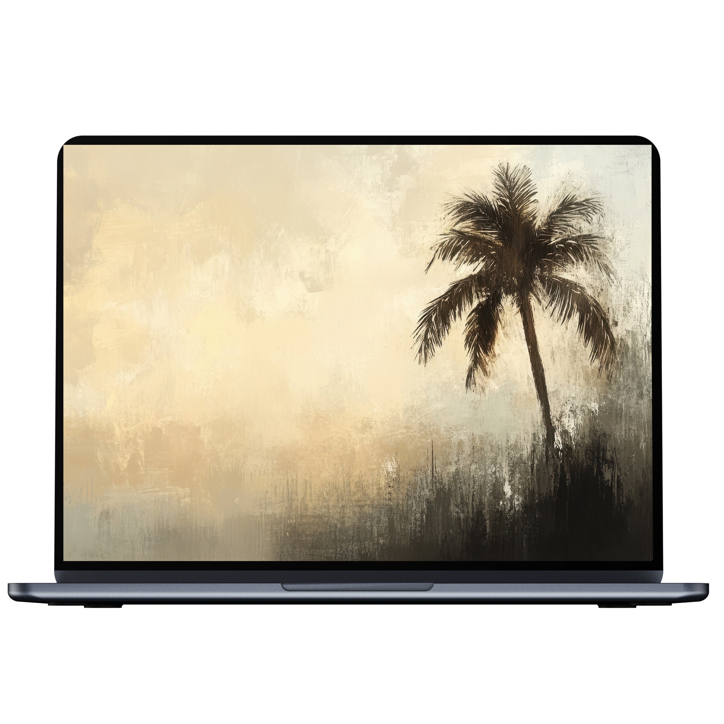 Elegant summer desktop wallpaper digital download features a serene palm silhouette against a soft abstract background for PC and laptop
