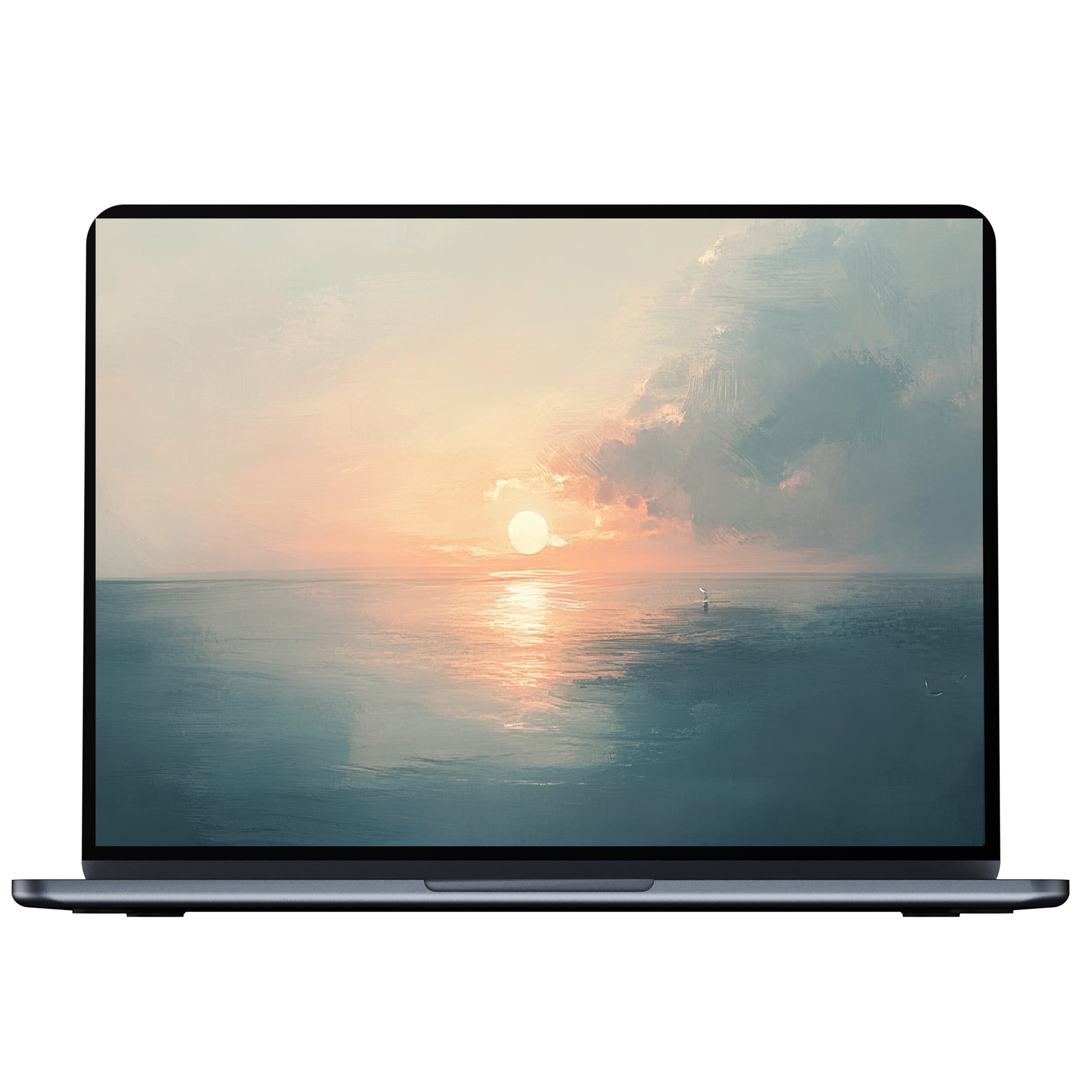 Elegant summer desktop wallpaper digital download for PC and laptop features a serene sunset over calm ocean waters to inspire mindfulness