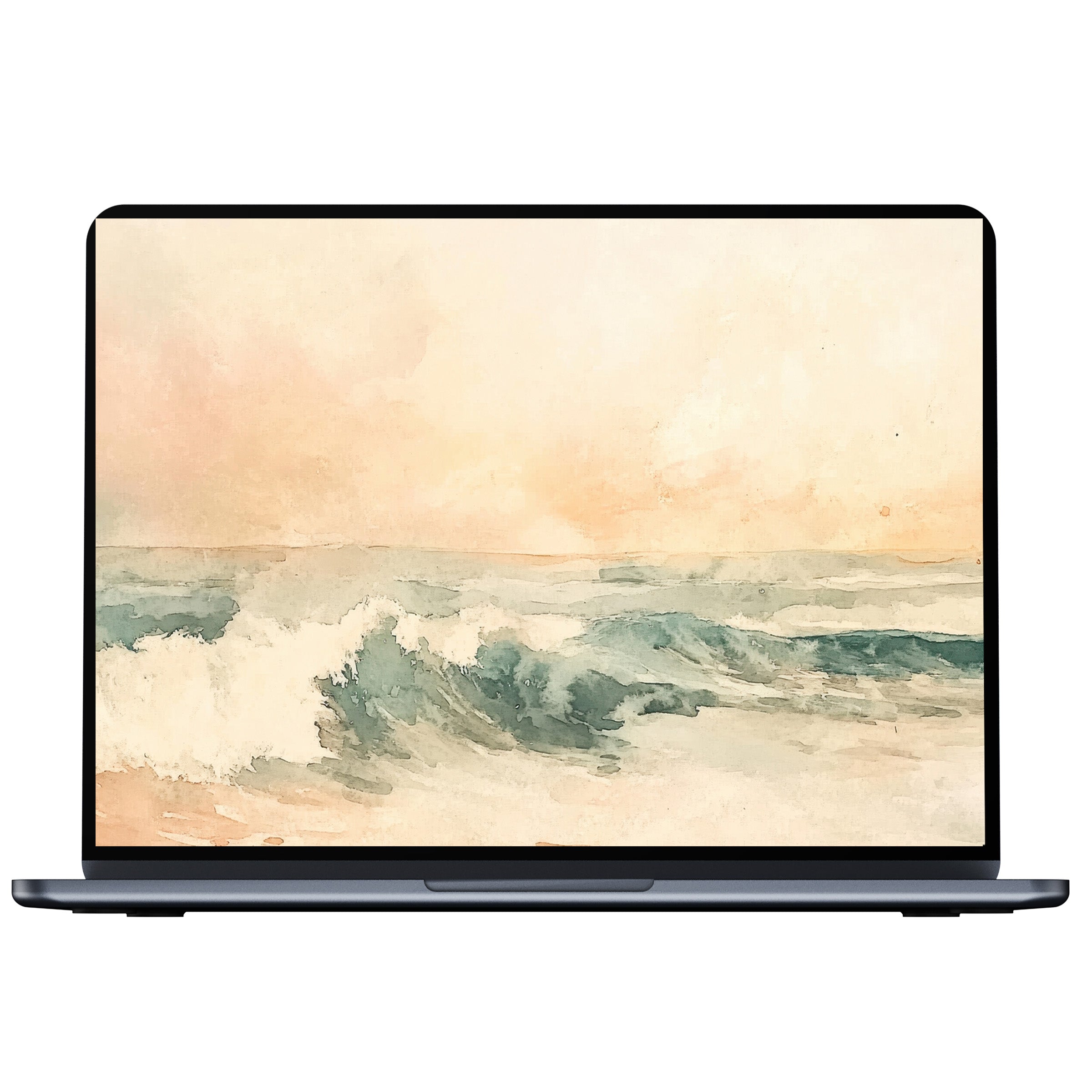 Elegant summer desktop wallpaper featuring serene watercolor ocean waves in soft pastels digital download for PC and laptop use