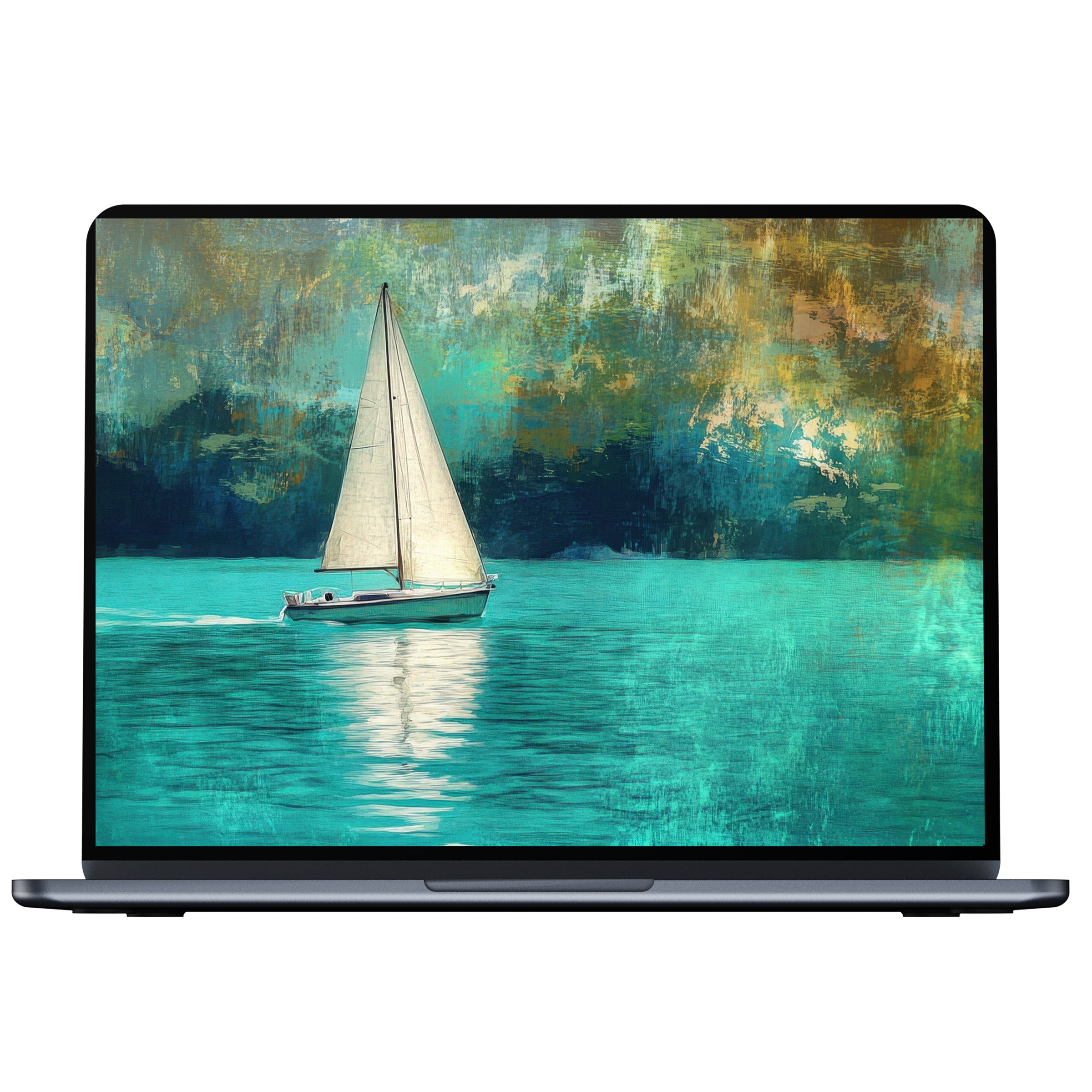 Serene sailboat on teal waters, this summer desktop wallpaper digital download inspires tranquility on PC, Laptop, or Mac