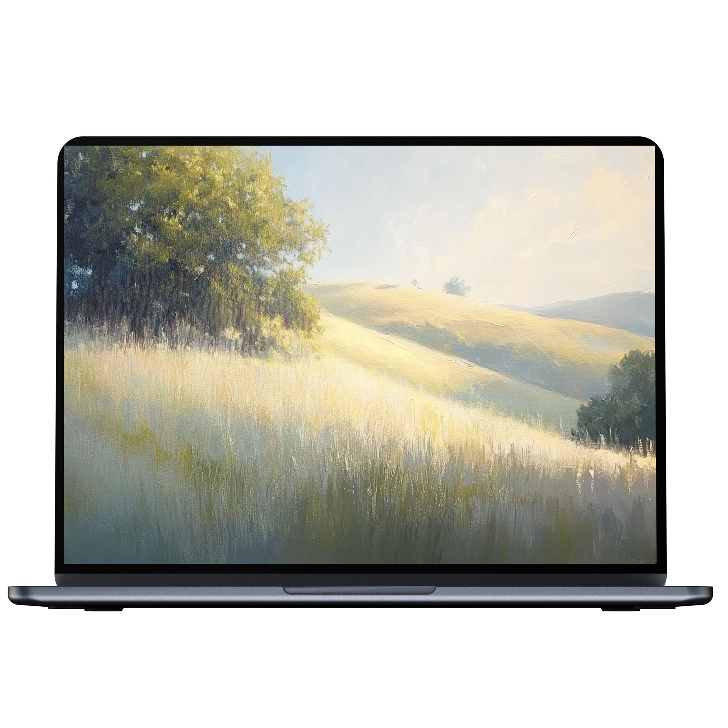 Elegant summer desktop wallpaper with serene pastel hills and calming trees Digital download ideal for PC laptop and Mac