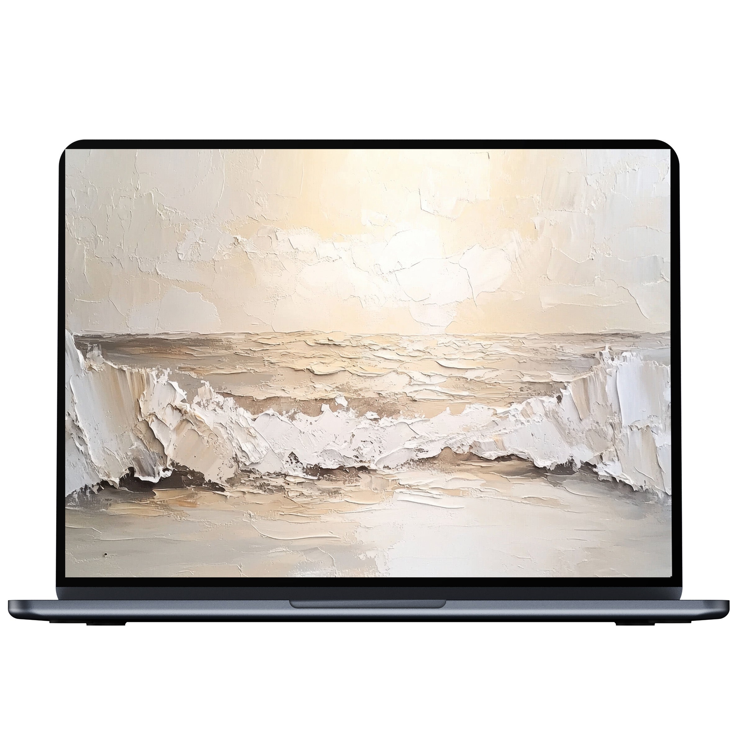 Elegant summer desktop wallpaper with soft beige waves in impressionist style digital download for PC laptop inspires calm