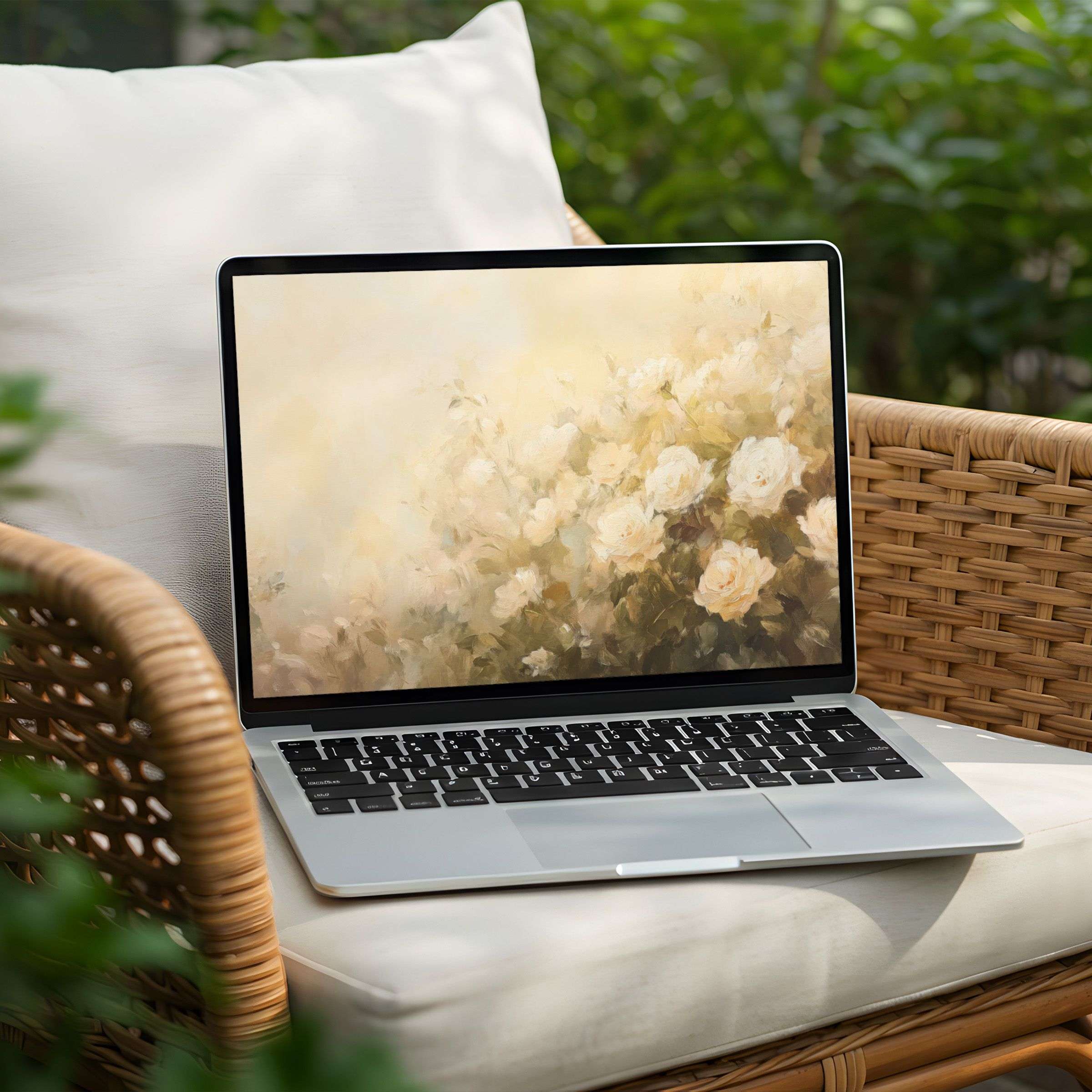 Elegant floral desktop background for PC and Laptop instant download, inspiring calm and mindfulness with soft pastel tones