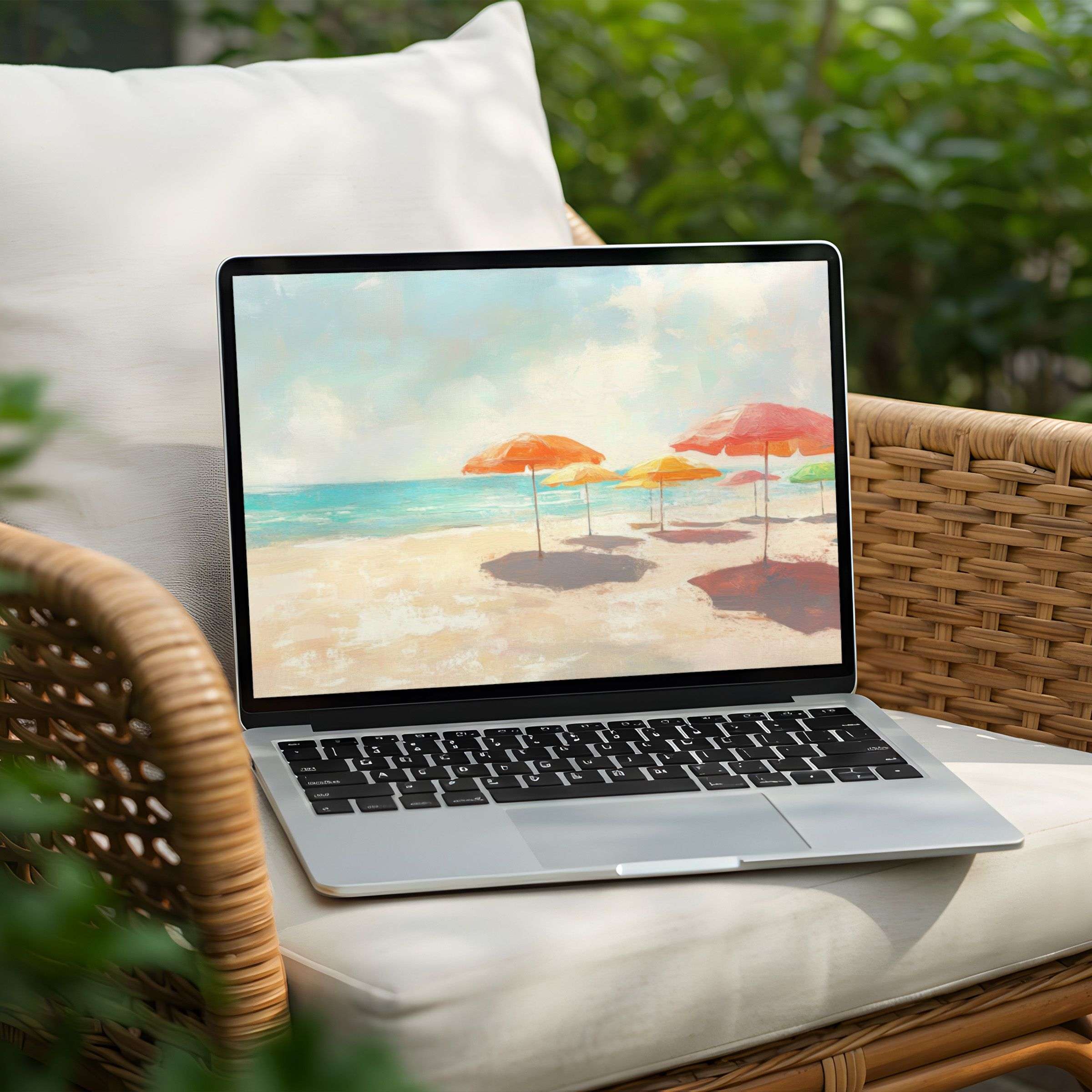 Serene beach art desktop background for PC and Laptop instant download for elegance and mindfulness in your workspace