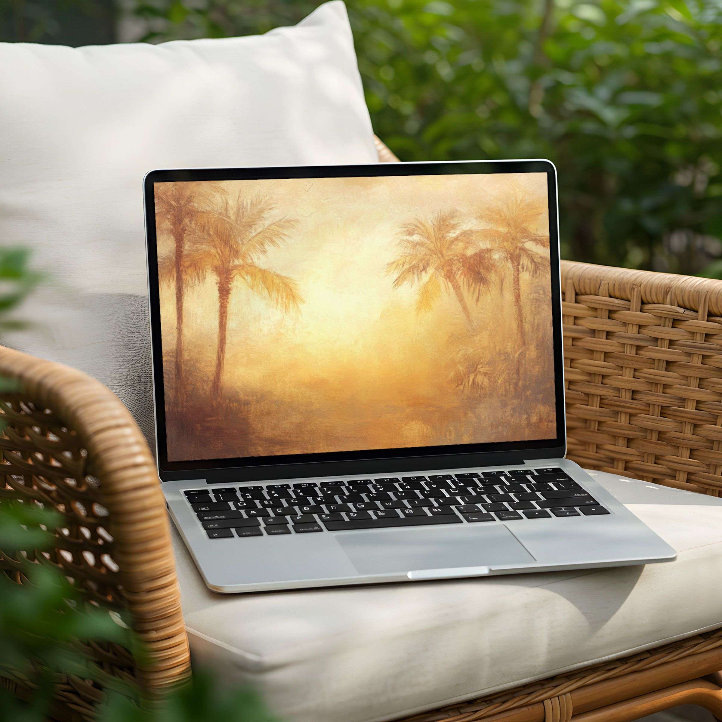 Inspirational palm tree scene for desktop background; instant download for PC and Laptop, bringing calm and elegant mindfulness