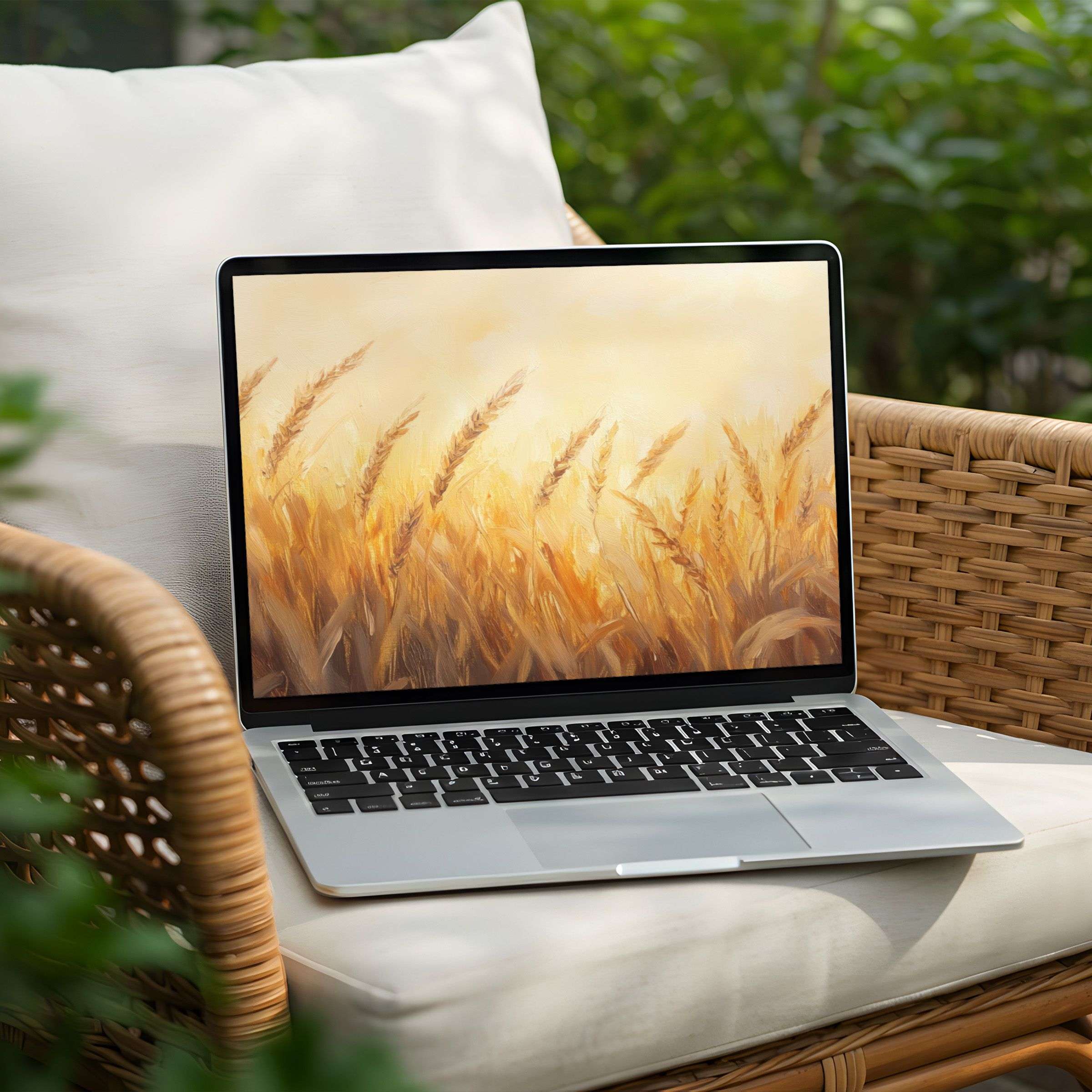 Elegant desktop background for PC or Laptop with golden wheatfield painting creates calm inspiration available as instant download