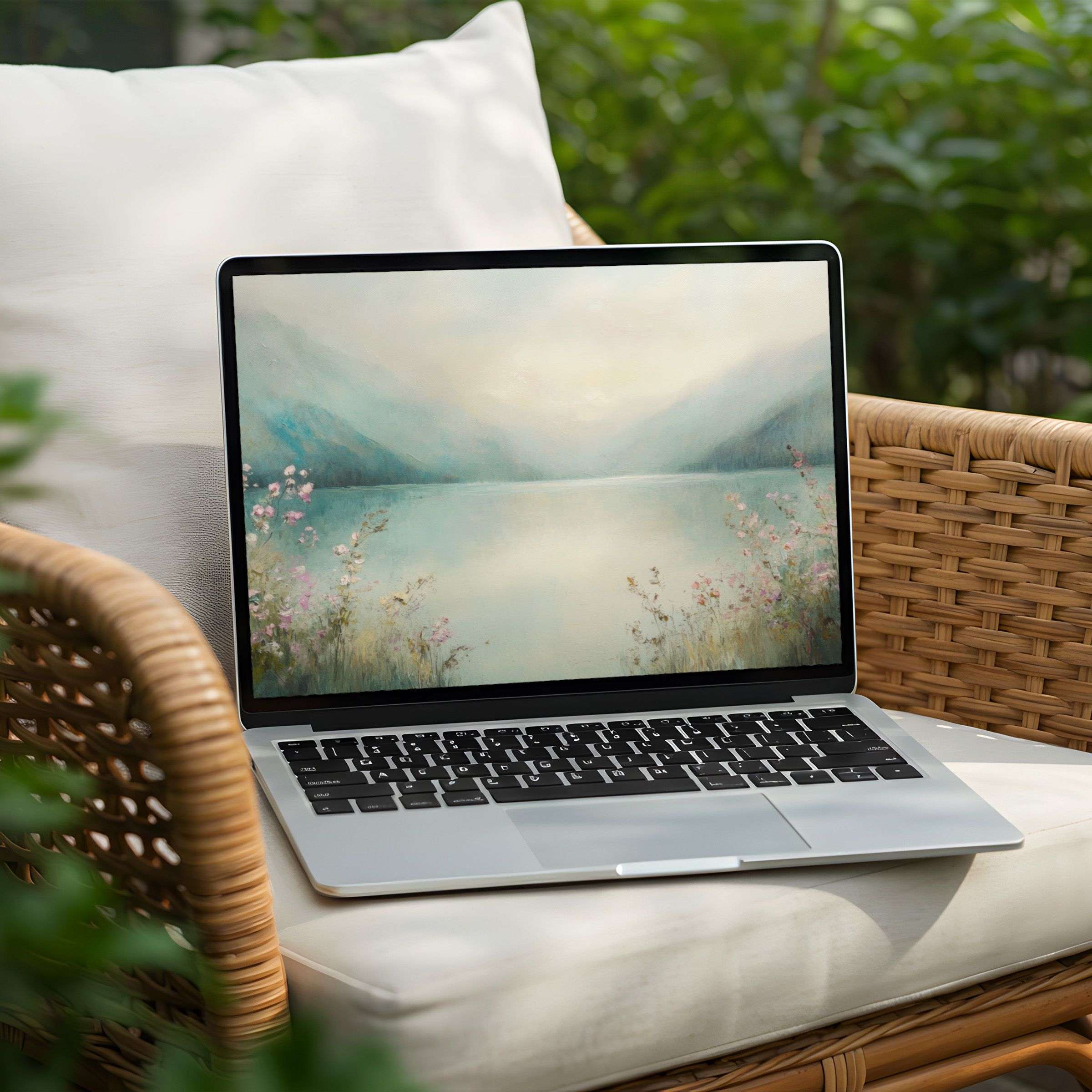 Serene landscape desktop background for PC or Laptop instant download offers calm elegance with soothing pastel tones and nature