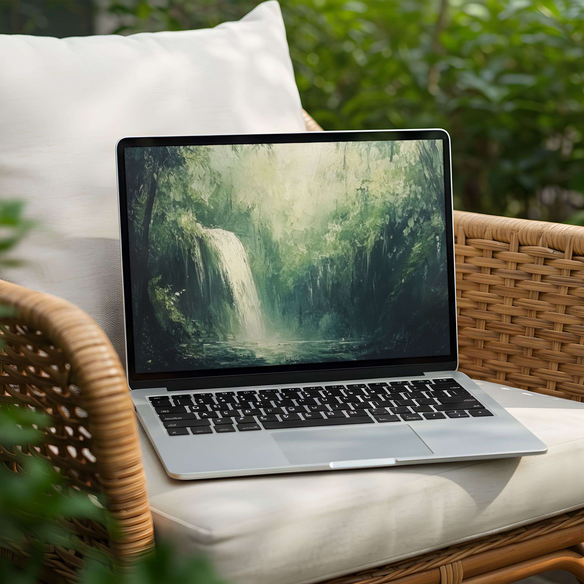 Lush waterfall desktop background for PC and Laptop, instant download for mindful elegance and serene inspiration