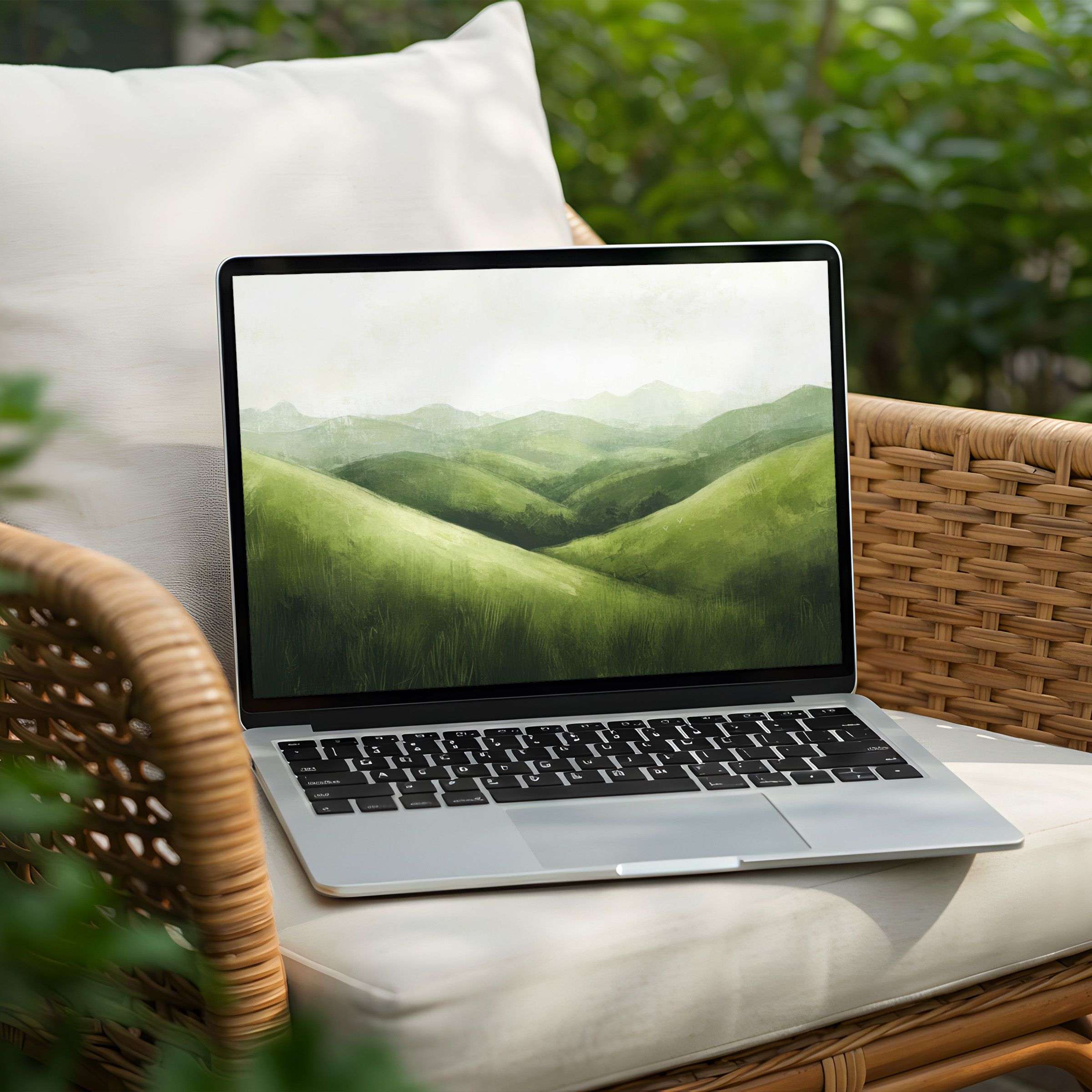 Elegant green hills digital art enriches your desktop background, offering instant download for PC and Laptop users seeking serenity
