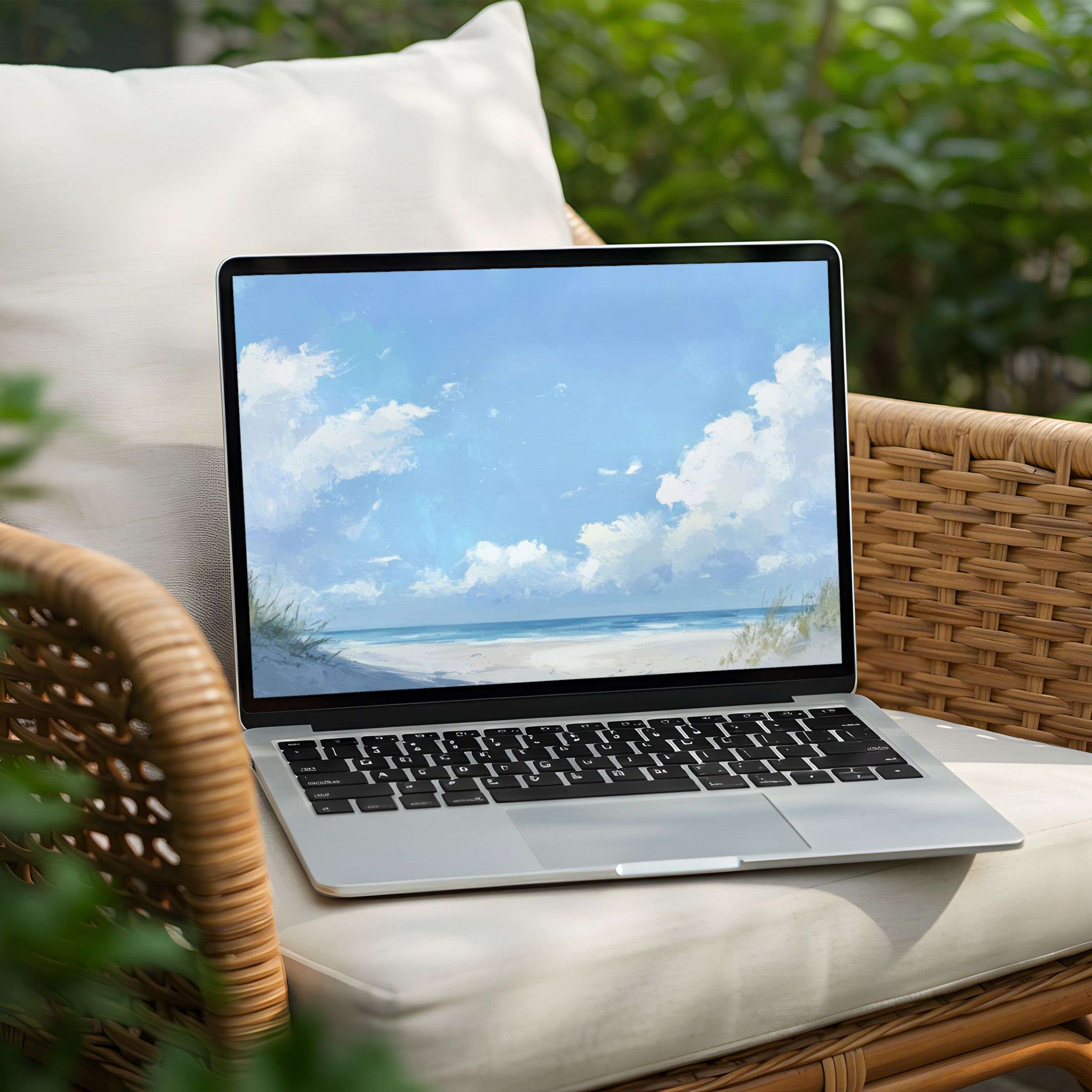 Calming beach scene desktop background for PC and Laptop offers instant download for elegance and mindful inspiration
