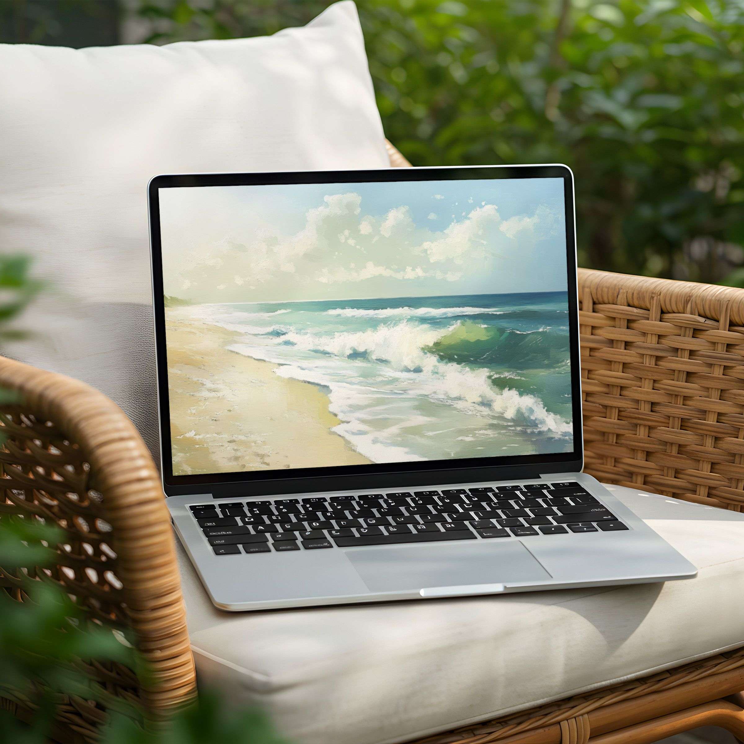 Elegant beach waves desktop background for PC or Laptop instant download infuses calm and inspiration into your digital space