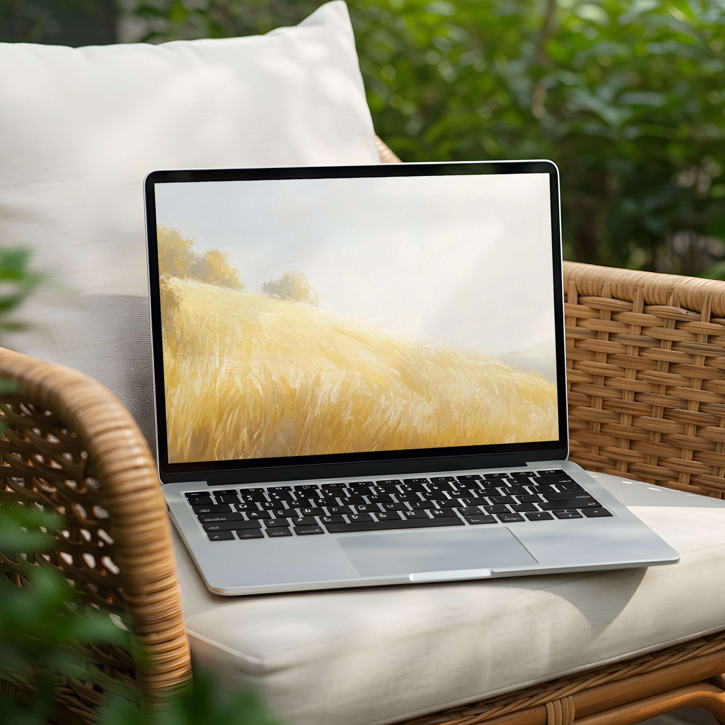 Elegant wheat field desktop background on a laptop for instant download brings calm inspiration to any PC or workspace