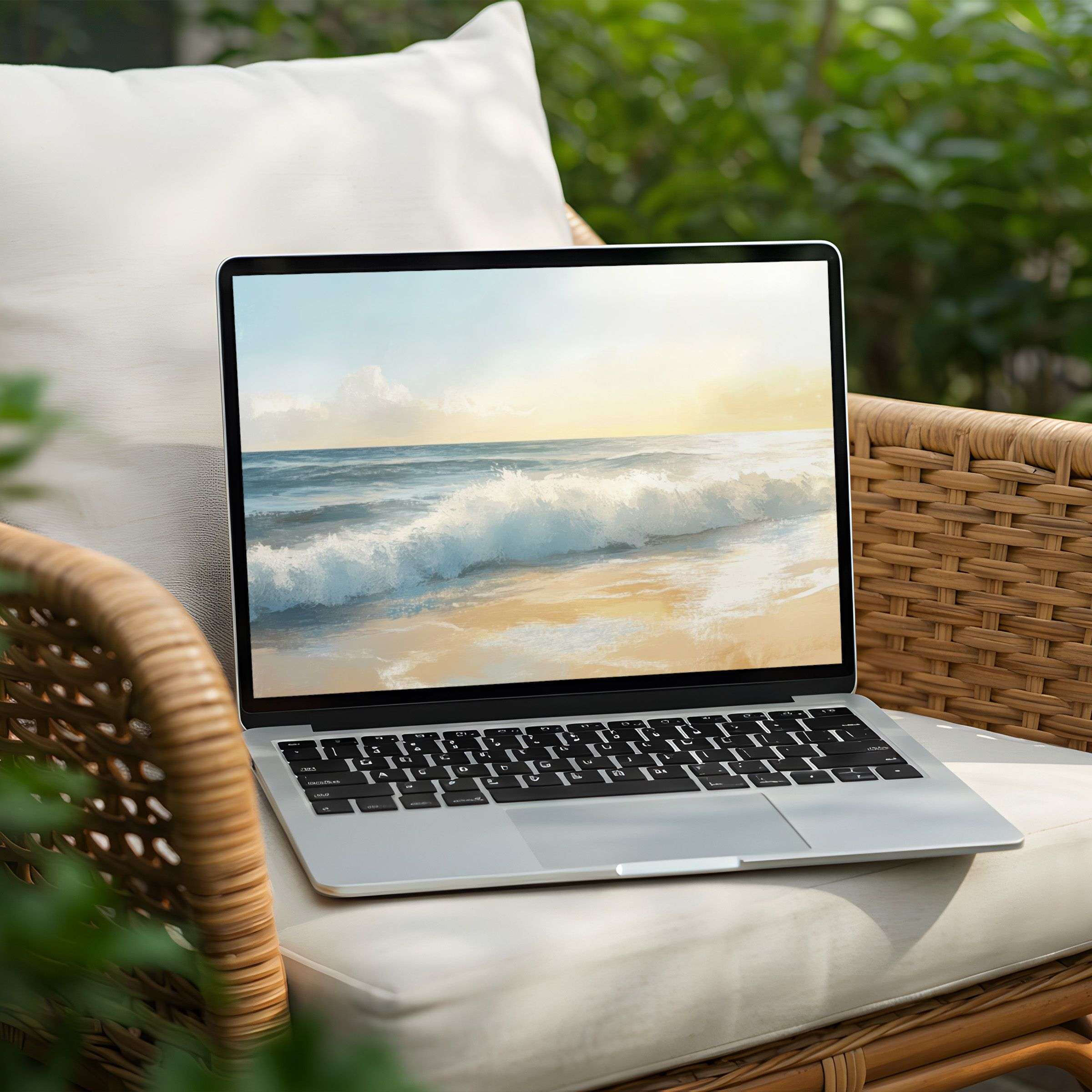 Elegant ocean wave desktop background for instant download, inspiring calm on your PC or laptop, embracing mindfulness and aesthetics