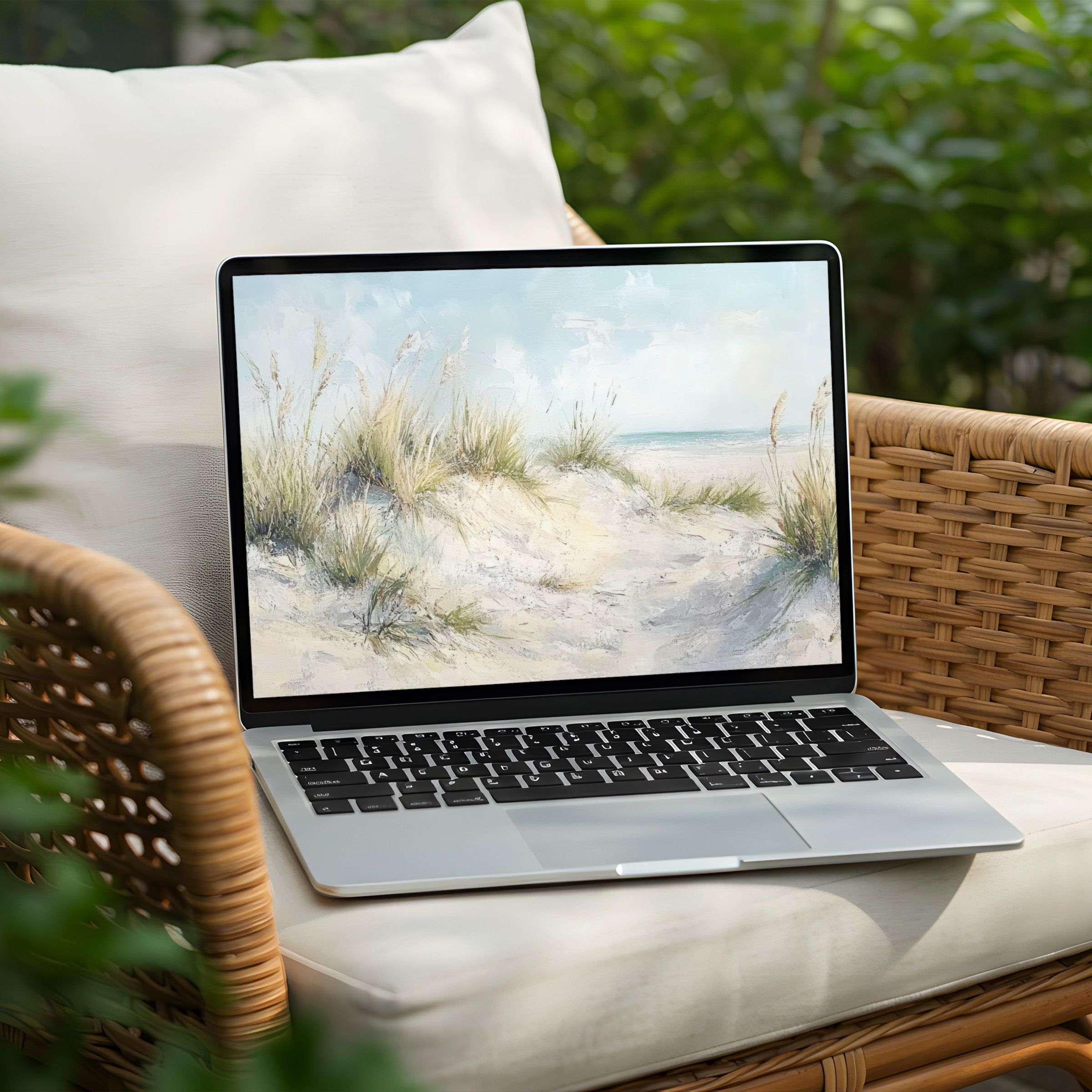 Elegant beach-themed desktop background for PC and Laptop, offering instant download brings serene inspiration to your digital space