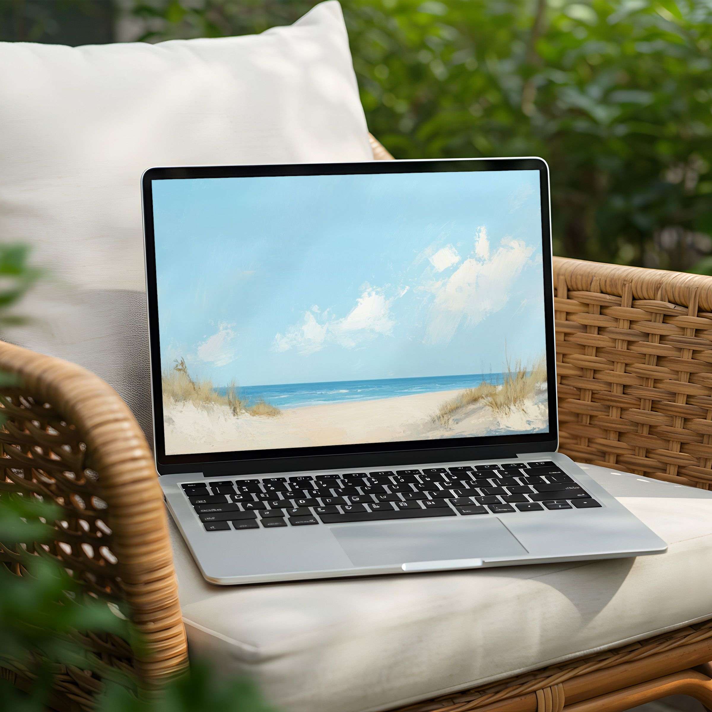 Elegant beach-themed desktop background for instant download on PC or Laptop inspiring calm and mindfulness with serene vibes