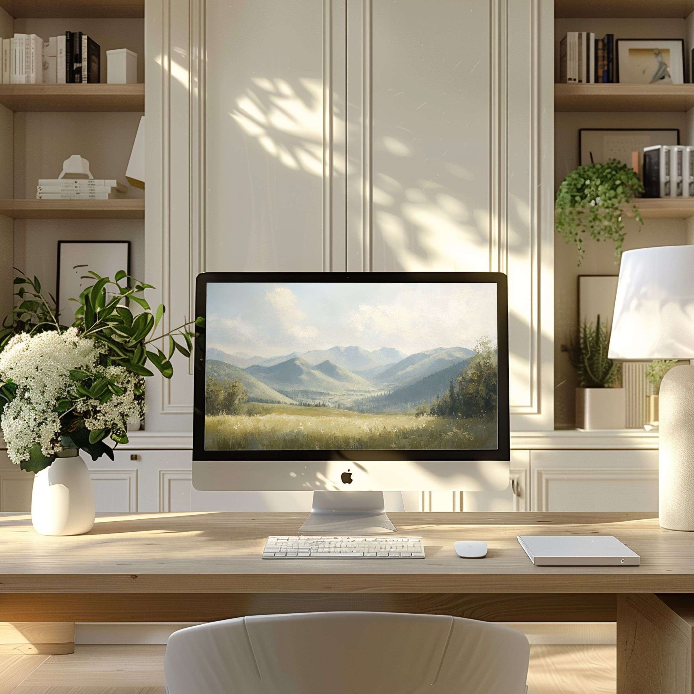 Inspire calm with this serene landscape wallpaper for computer perfect for enhancing any modern PC or Laptop workspace ambiance
